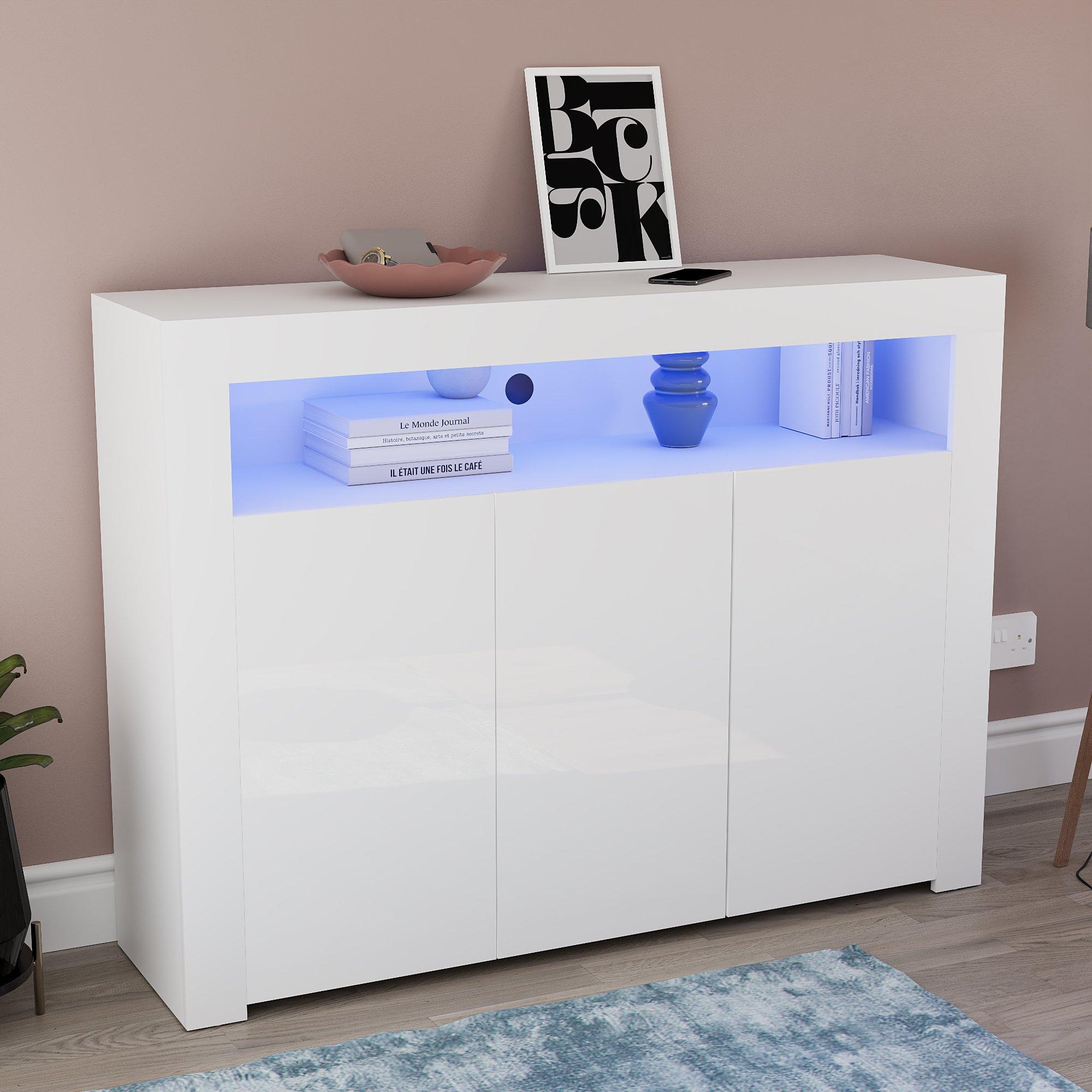 White - Lassic - Vida Designs Nova 3 Door Multi LED Sideboard - 1