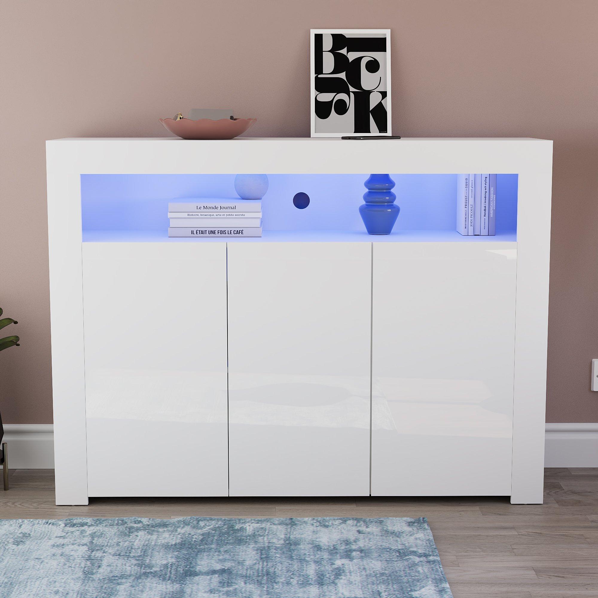 White - Lassic - Vida Designs Nova 3 Door Multi LED Sideboard - 3