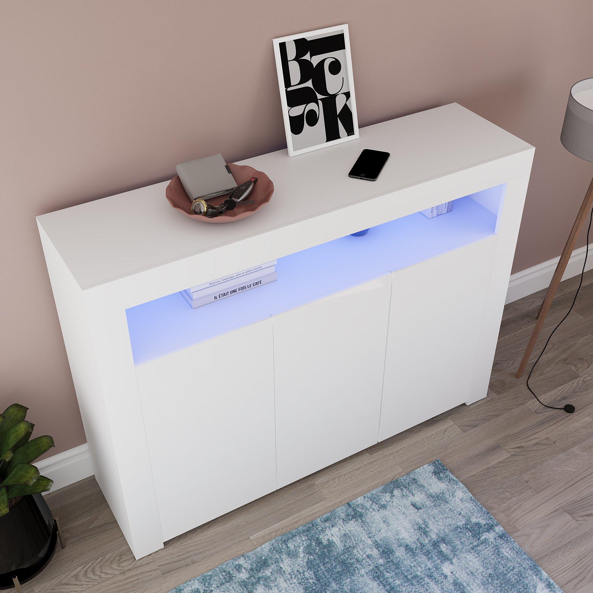 White - Lassic - Vida Designs Nova 3 Door Multi LED Sideboard - 6