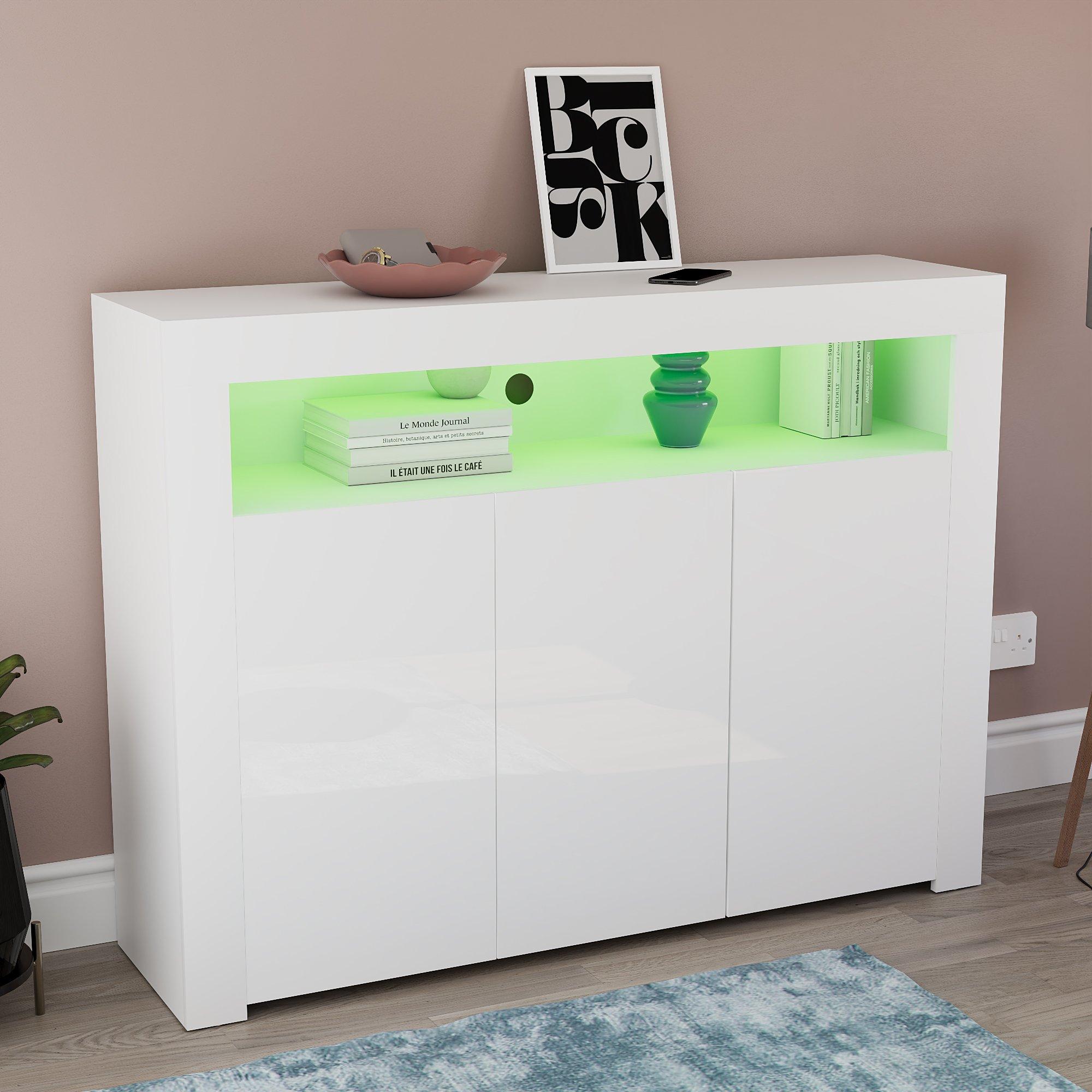 White - Lassic - Vida Designs Nova 3 Door Multi LED Sideboard - 7