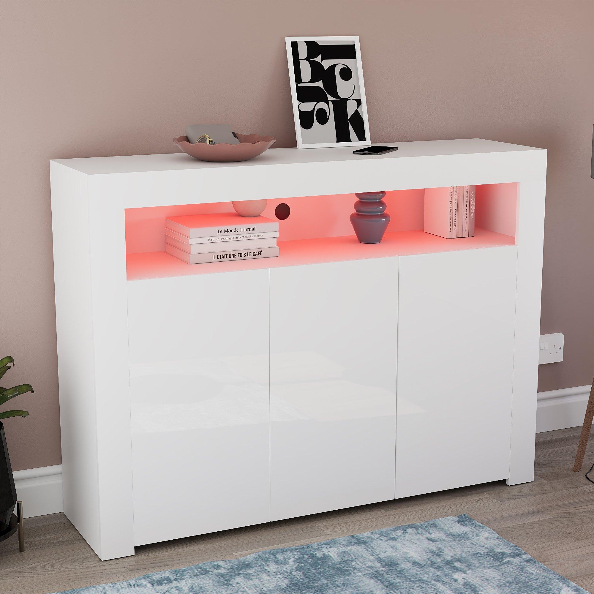 White - Lassic - Vida Designs Nova 3 Door Multi LED Sideboard - 8