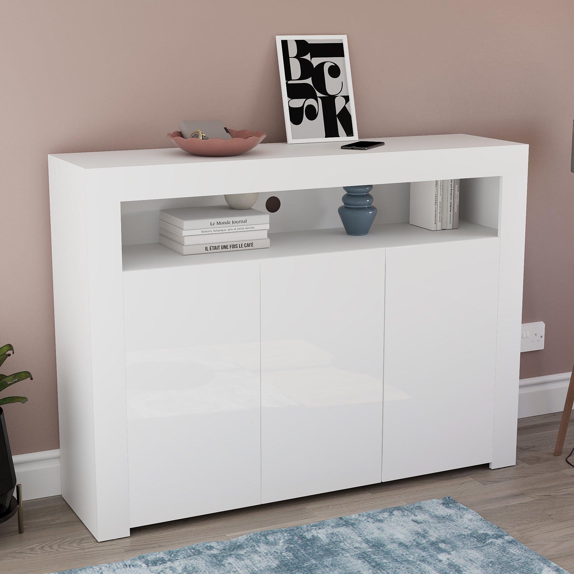 White - Lassic - Vida Designs Nova 3 Door Multi LED Sideboard - 9