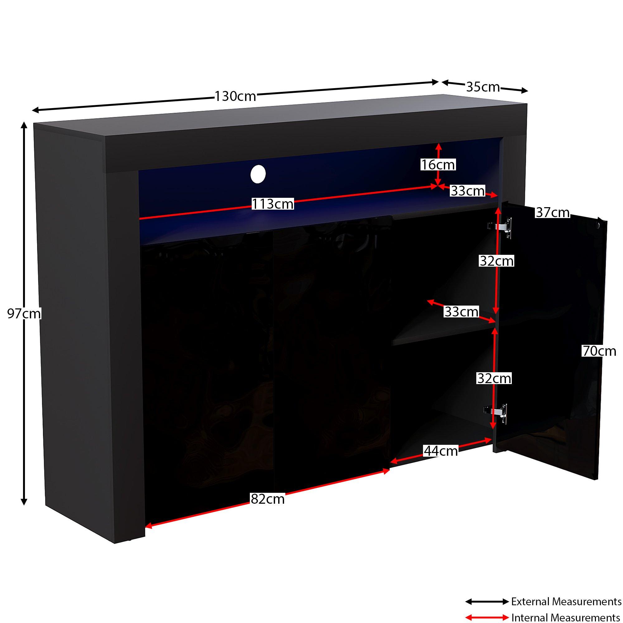 Black - Lassic - Vida Designs Nova 3 Door Multi LED Sideboard - 2