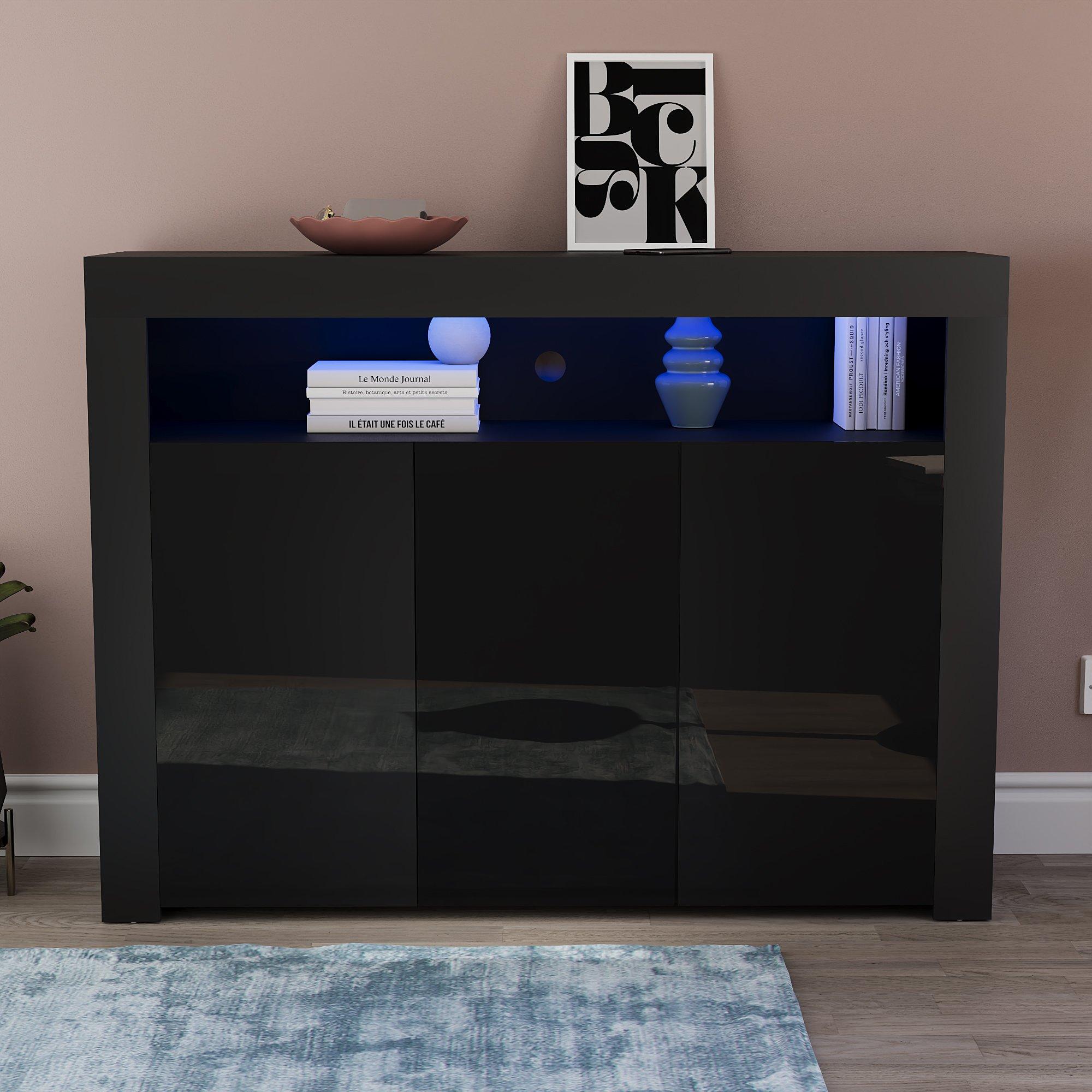 Black - Lassic - Vida Designs Nova 3 Door Multi LED Sideboard - 3