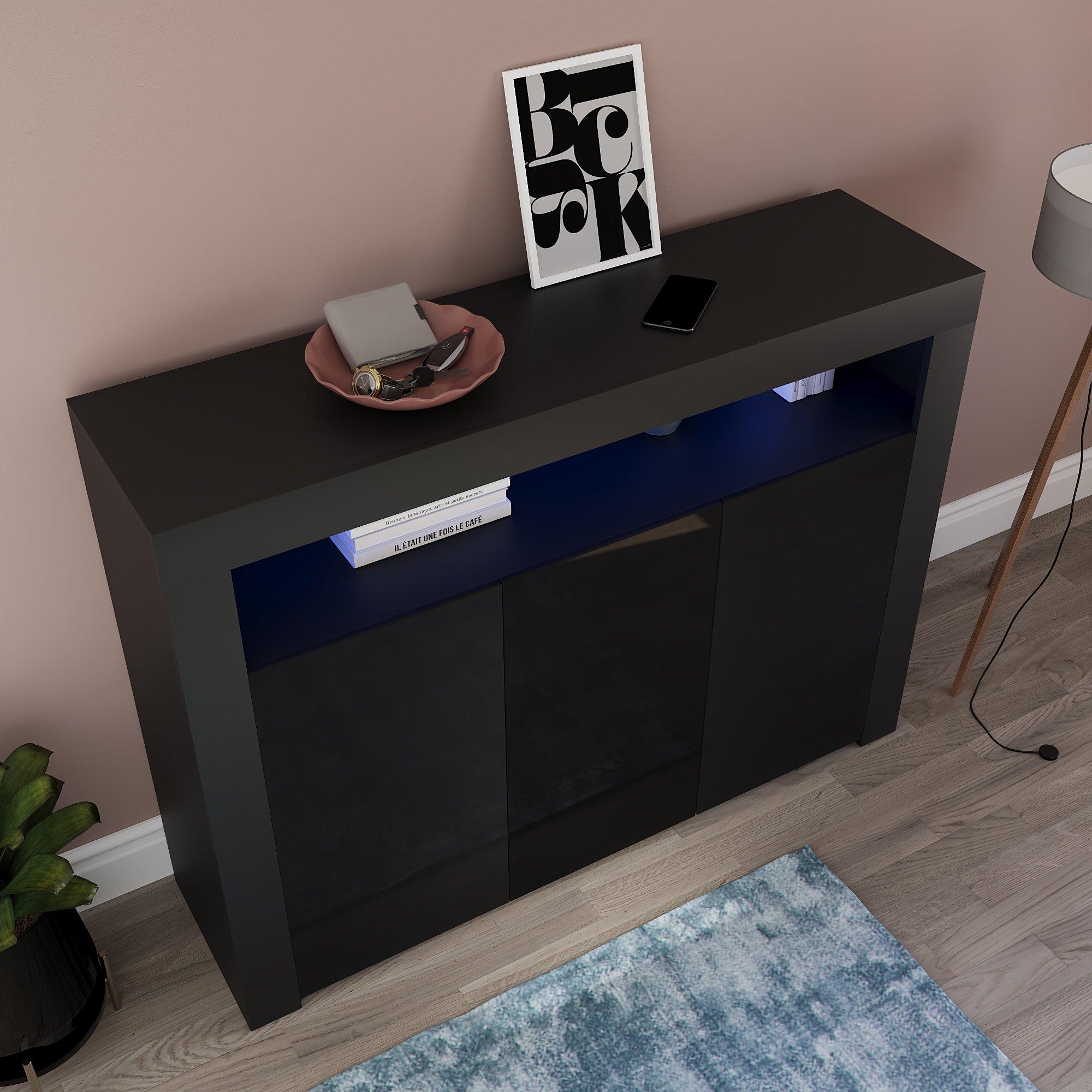Black - Lassic - Vida Designs Nova 3 Door Multi LED Sideboard - 6