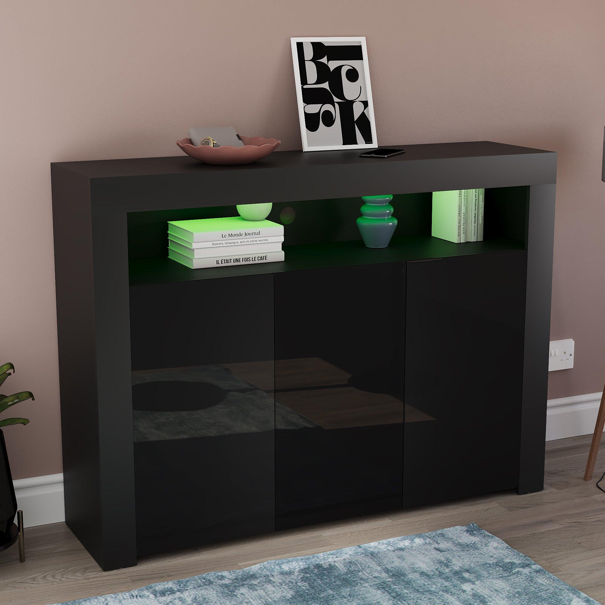 Black - Lassic - Vida Designs Nova 3 Door Multi LED Sideboard - 7