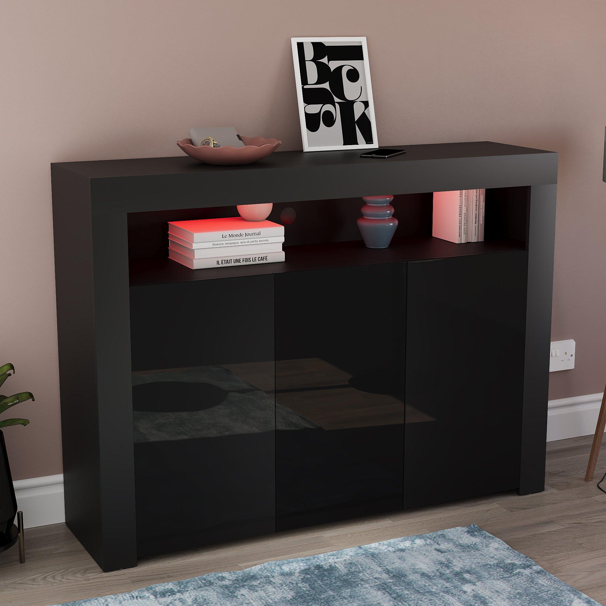 Black - Lassic - Vida Designs Nova 3 Door Multi LED Sideboard - 8