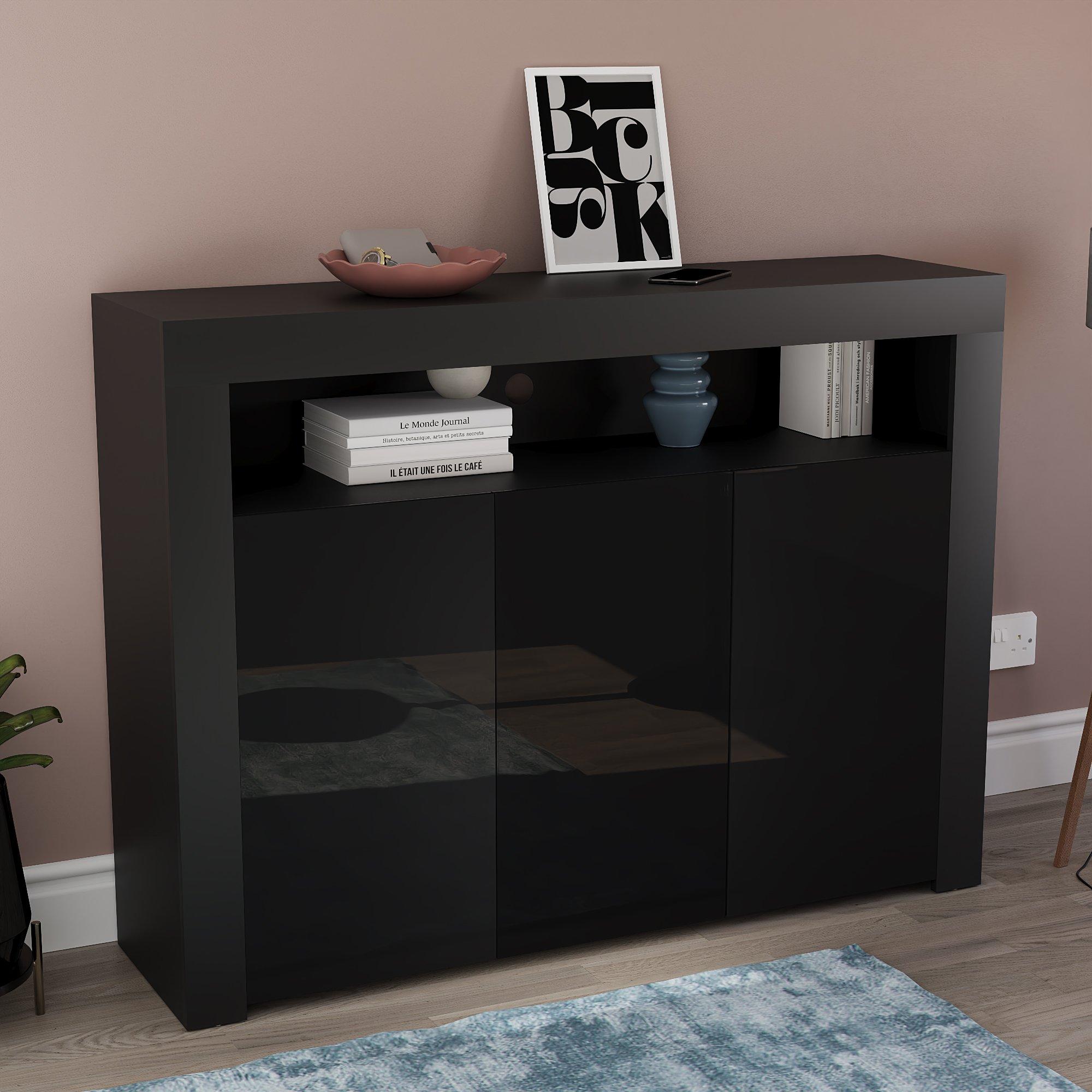 Black - Lassic - Vida Designs Nova 3 Door Multi LED Sideboard - 9