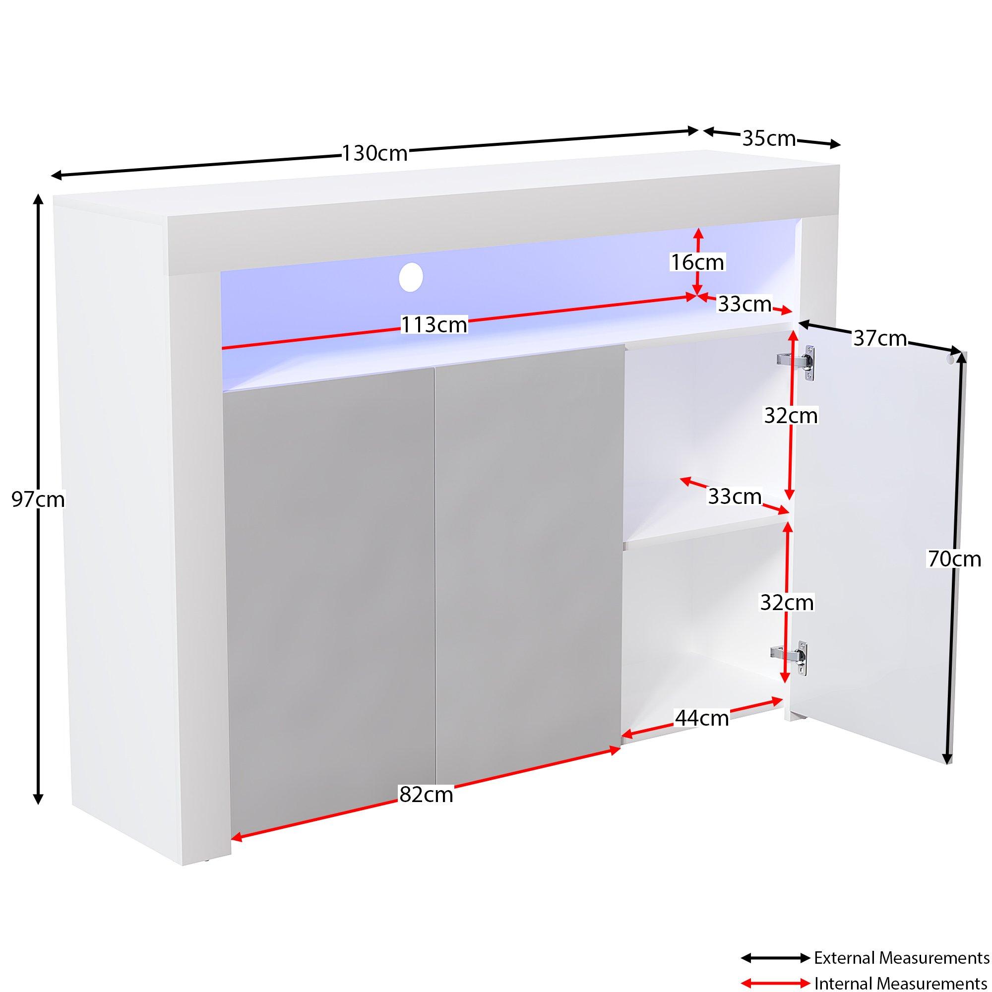 White & Grey - Lassic - Vida Designs Nova 3 Door Multi LED Sideboard - 2