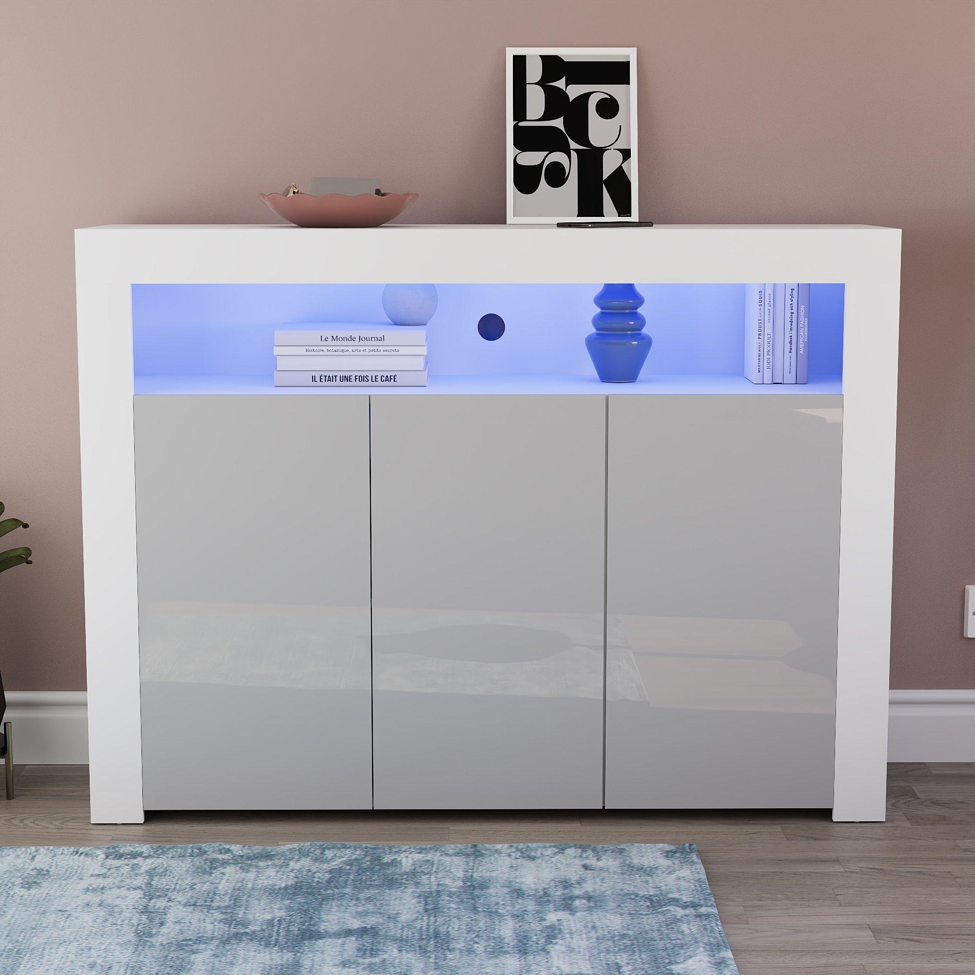 White & Grey - Lassic - Vida Designs Nova 3 Door Multi LED Sideboard - 3