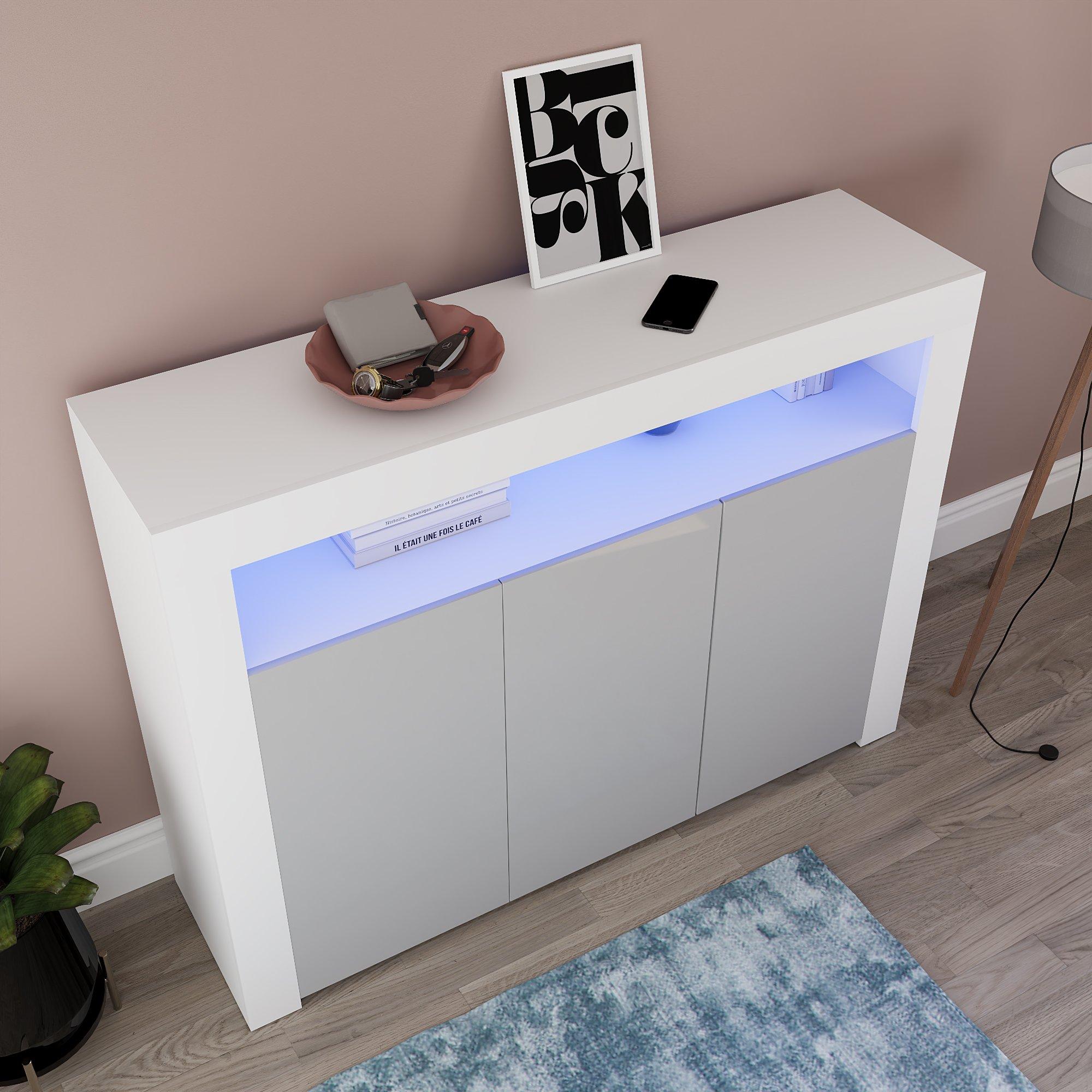 White & Grey - Lassic - Vida Designs Nova 3 Door Multi LED Sideboard - 6