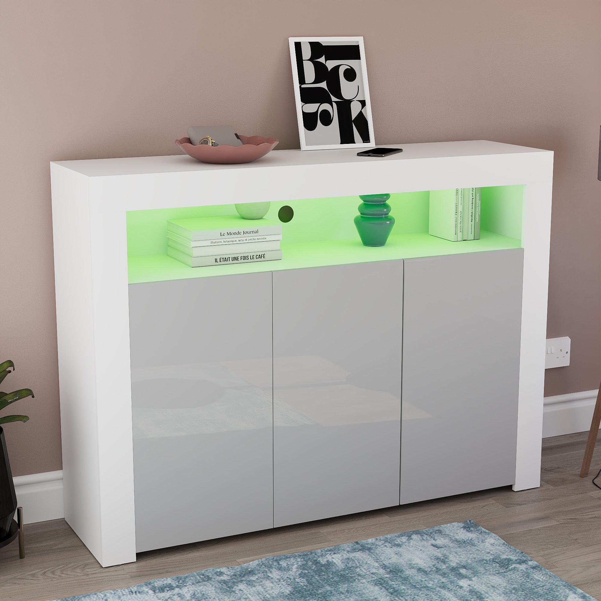 White & Grey - Lassic - Vida Designs Nova 3 Door Multi LED Sideboard - 7