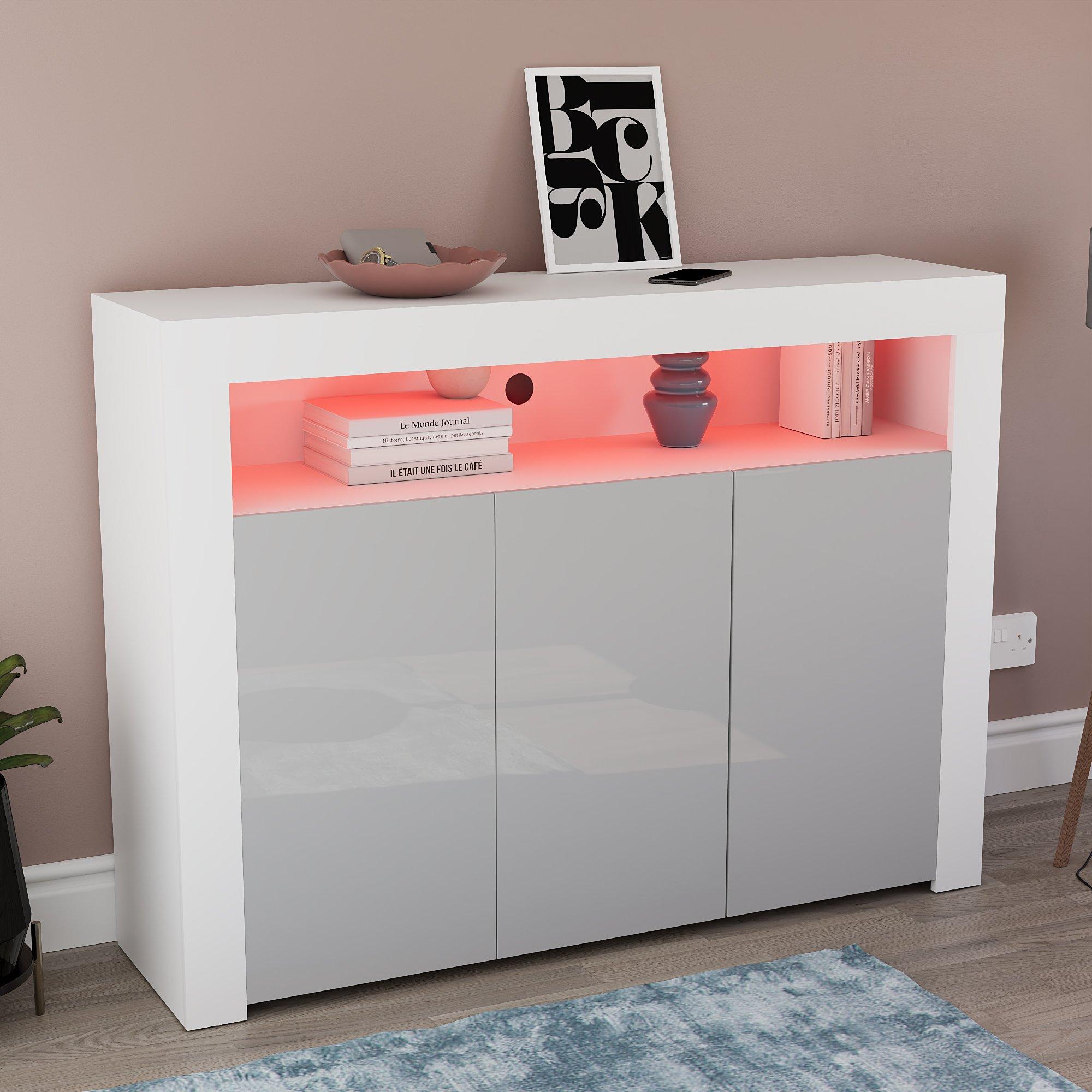 White & Grey - Lassic - Vida Designs Nova 3 Door Multi LED Sideboard - 8