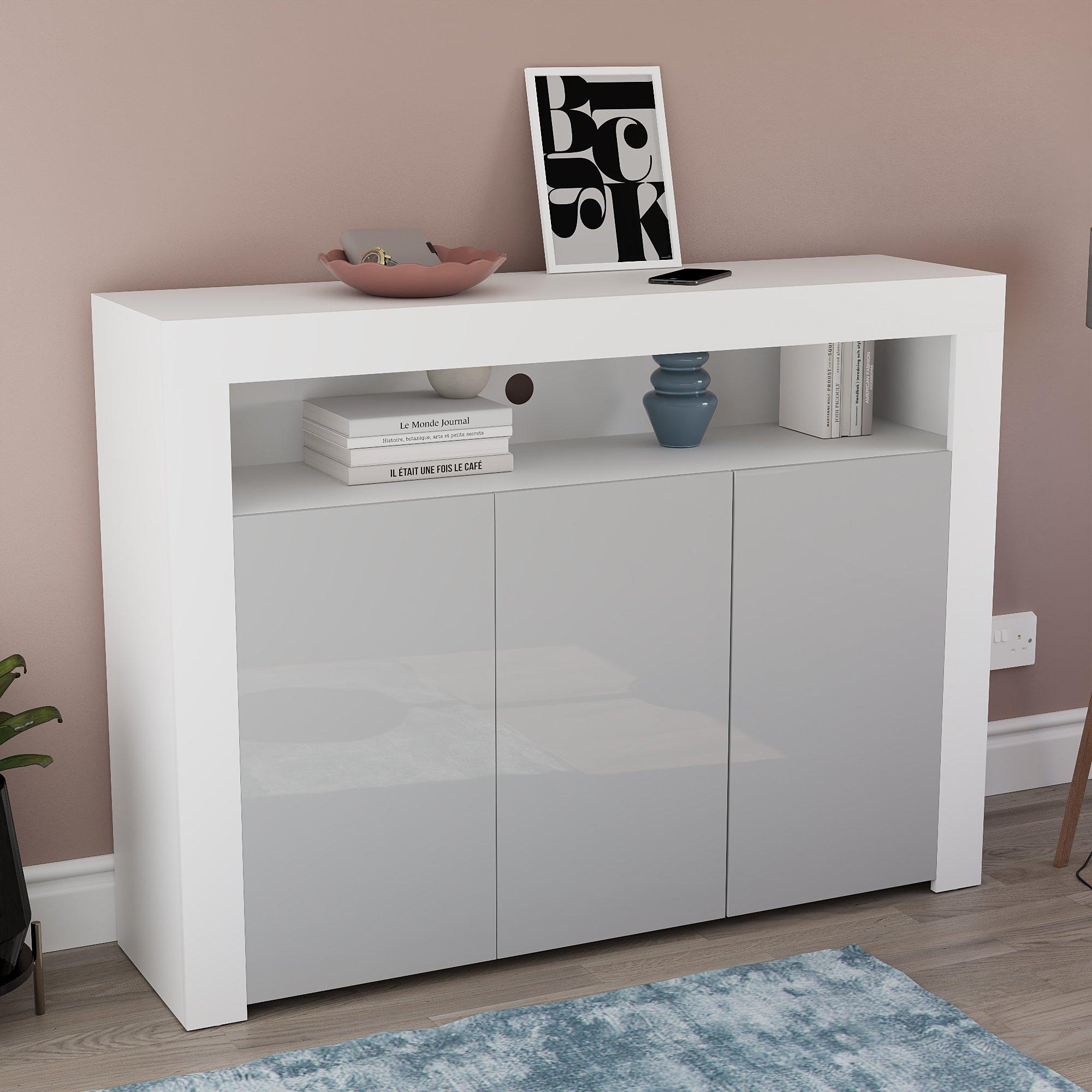 White & Grey - Lassic - Vida Designs Nova 3 Door Multi LED Sideboard - 9