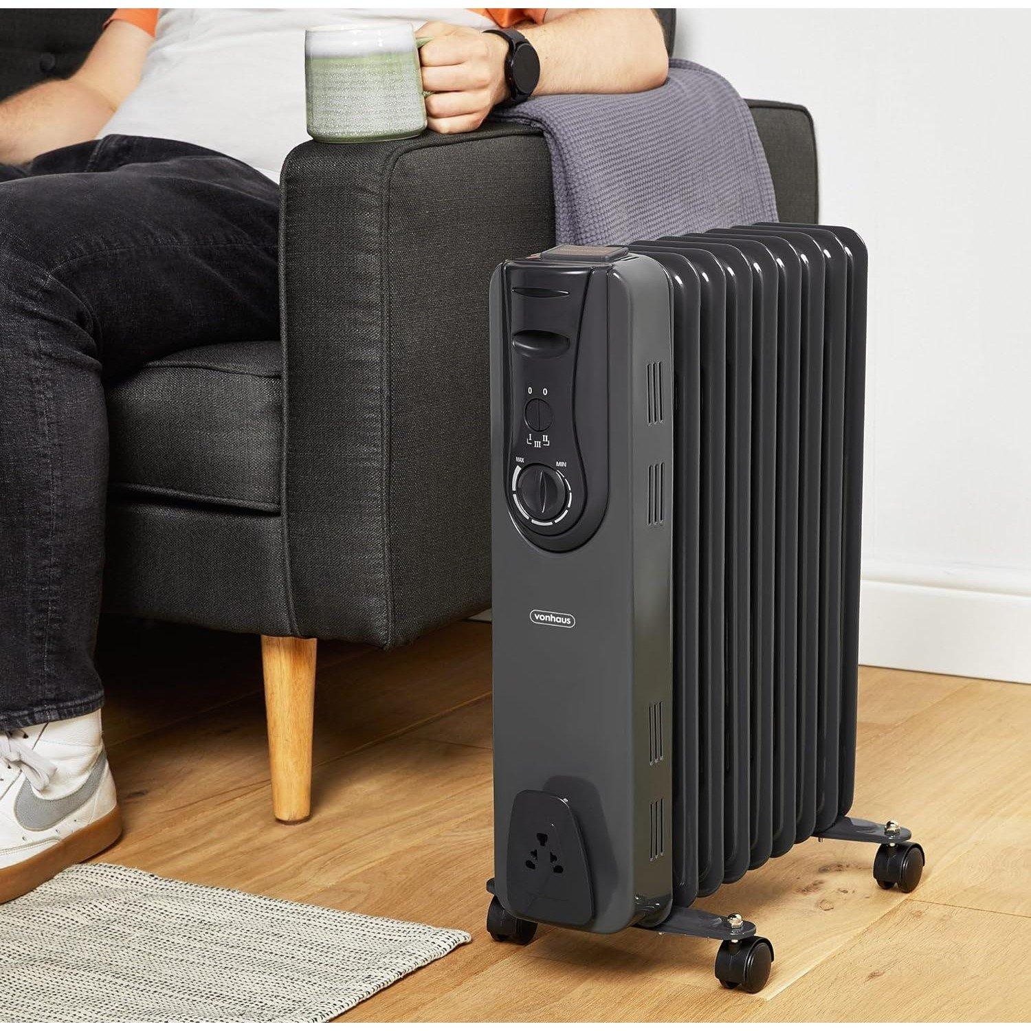 Black - VonHaus - 9 Fin 2000W Oil Filled Radiator - 2