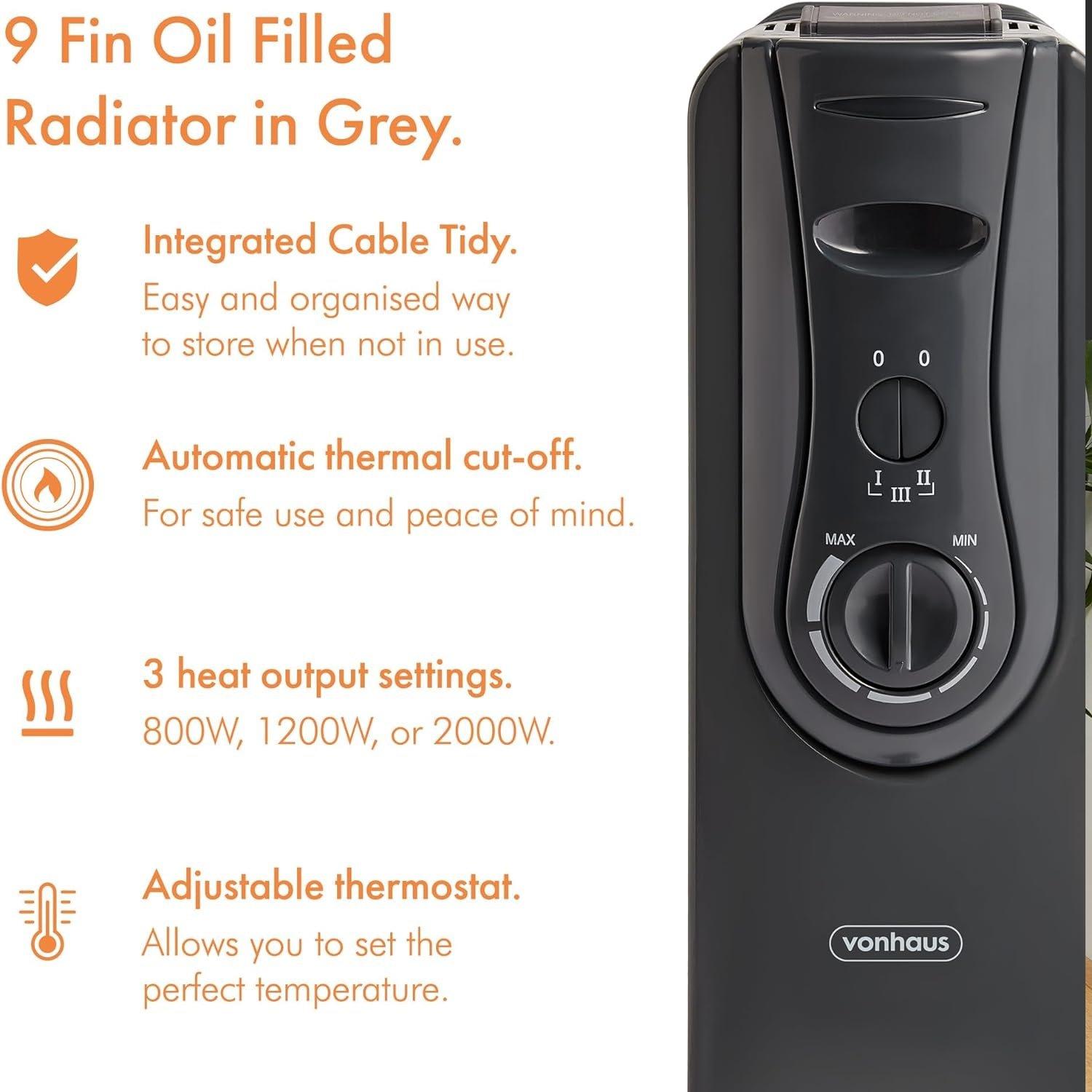 Black - VonHaus - 9 Fin 2000W Oil Filled Radiator - 4