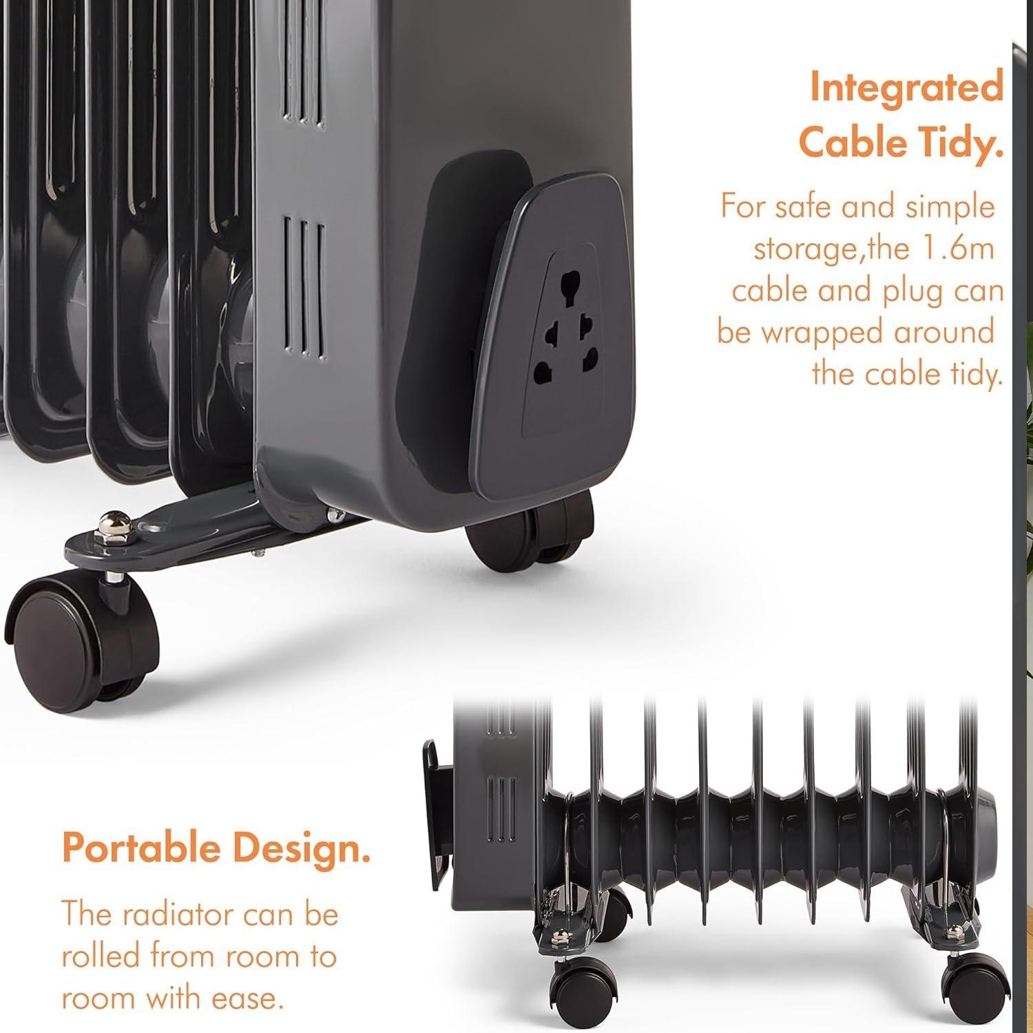 Black - VonHaus - 9 Fin 2000W Oil Filled Radiator - 5