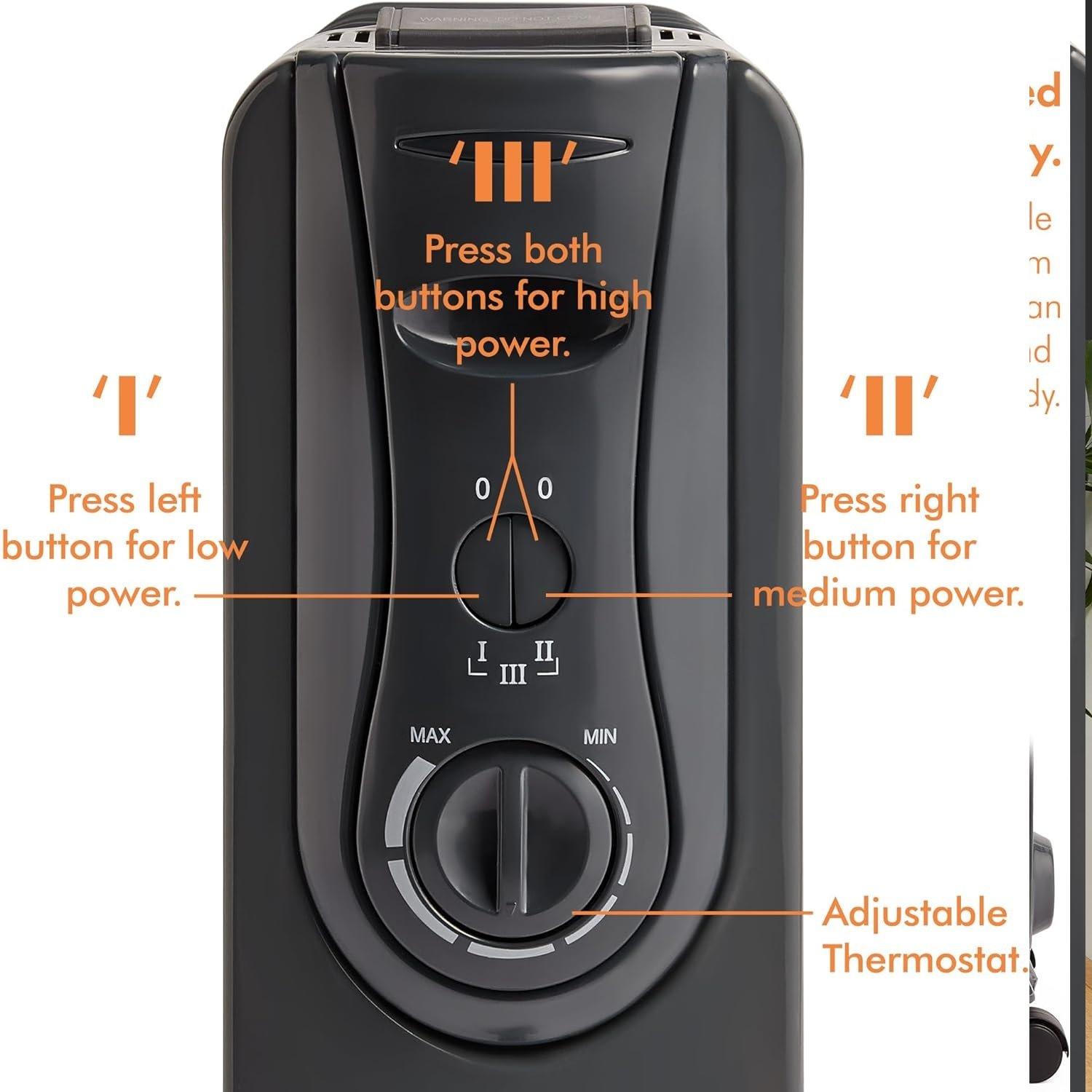 Black - VonHaus - 9 Fin 2000W Oil Filled Radiator - 6