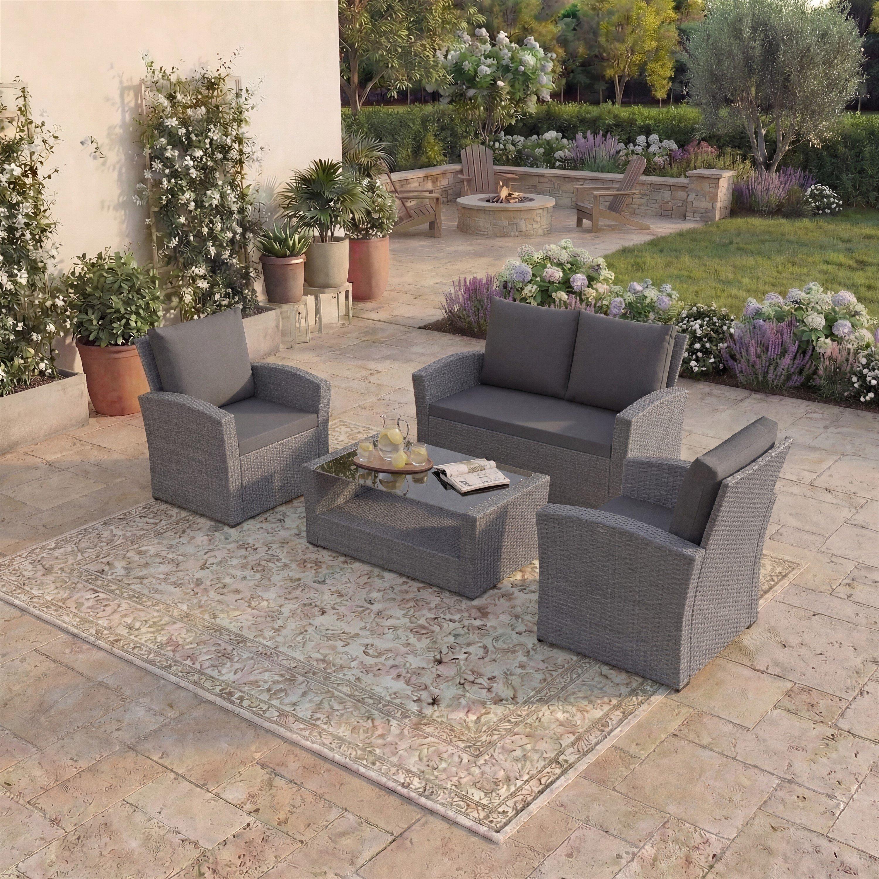Lassic  Garden Vida Mylor 4 Seater Rattan Set - Grey - 4 Seater