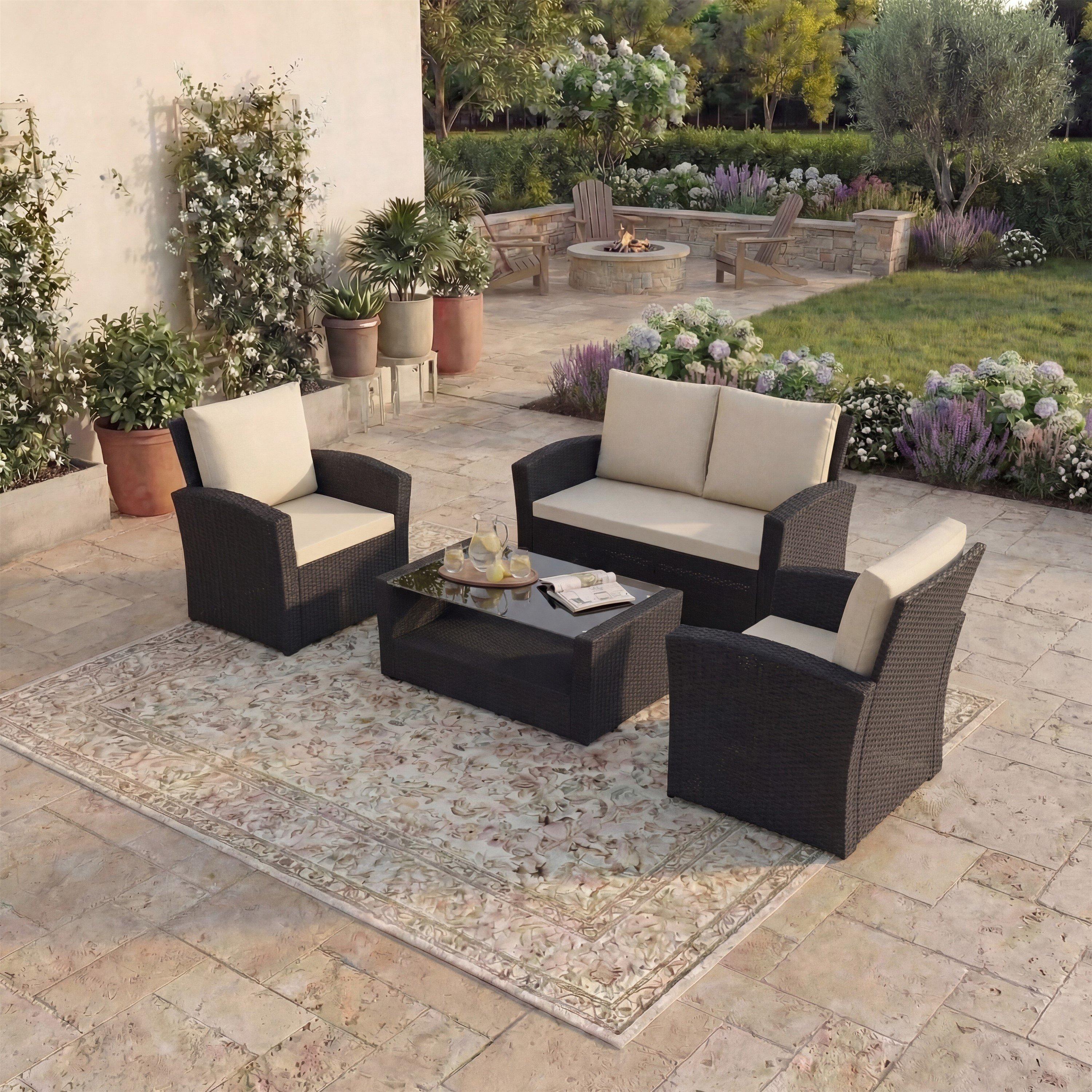 Black - Lassic - Garden Vida Mylor 4 Seater Rattan Set - 1