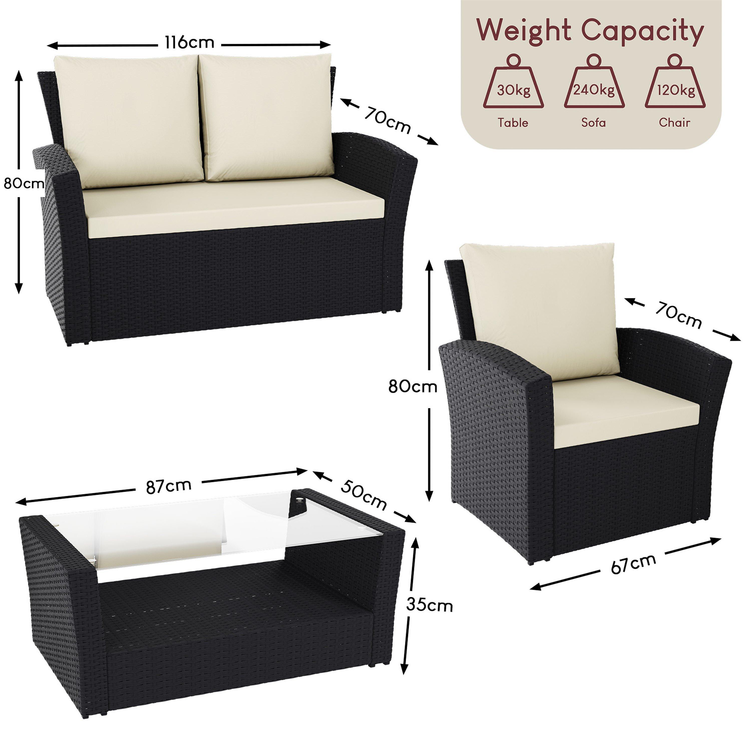 Black - Lassic - Garden Vida Mylor 4 Seater Rattan Set - 2