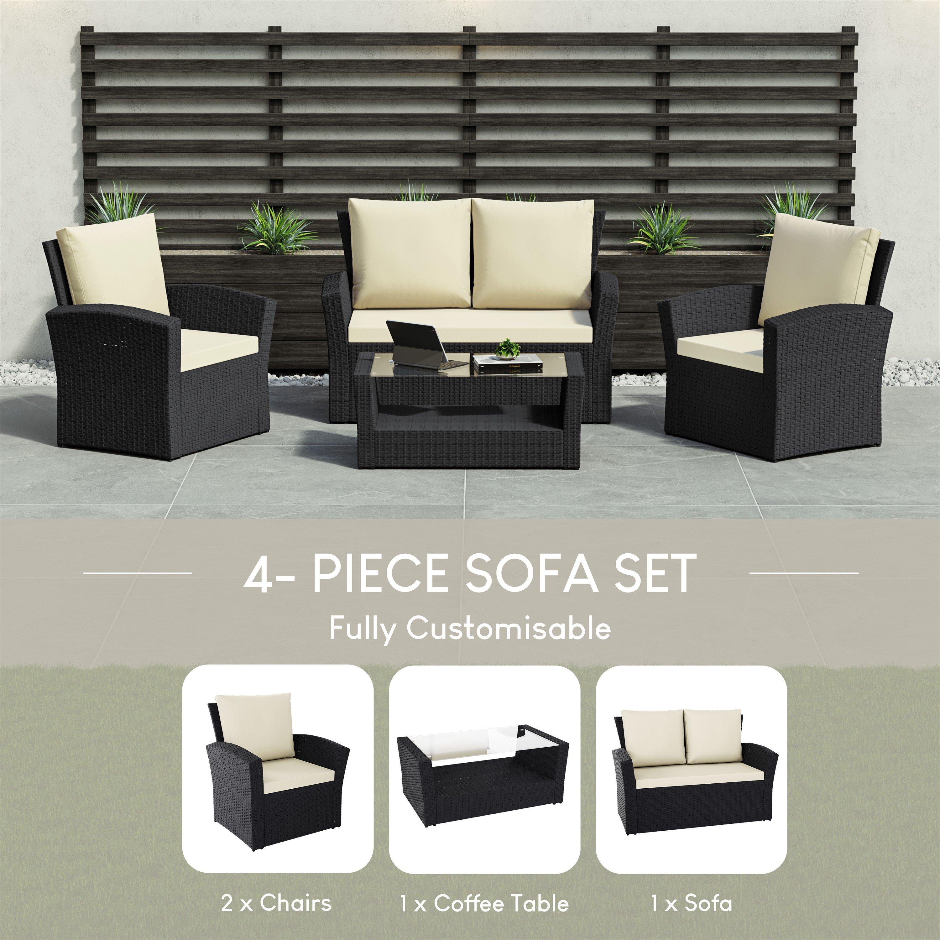 Black - Lassic - Garden Vida Mylor 4 Seater Rattan Set - 3