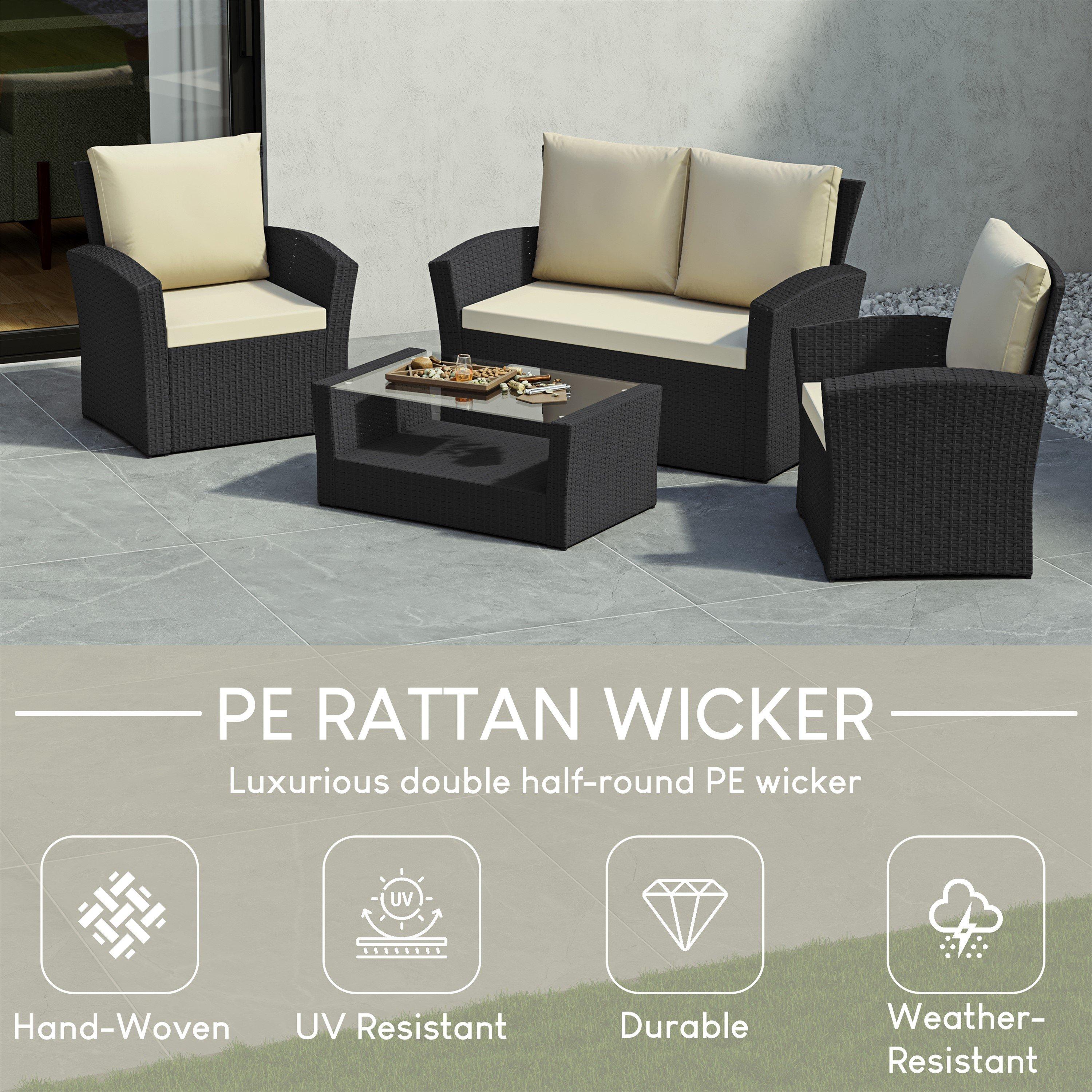 Black - Lassic - Garden Vida Mylor 4 Seater Rattan Set - 4
