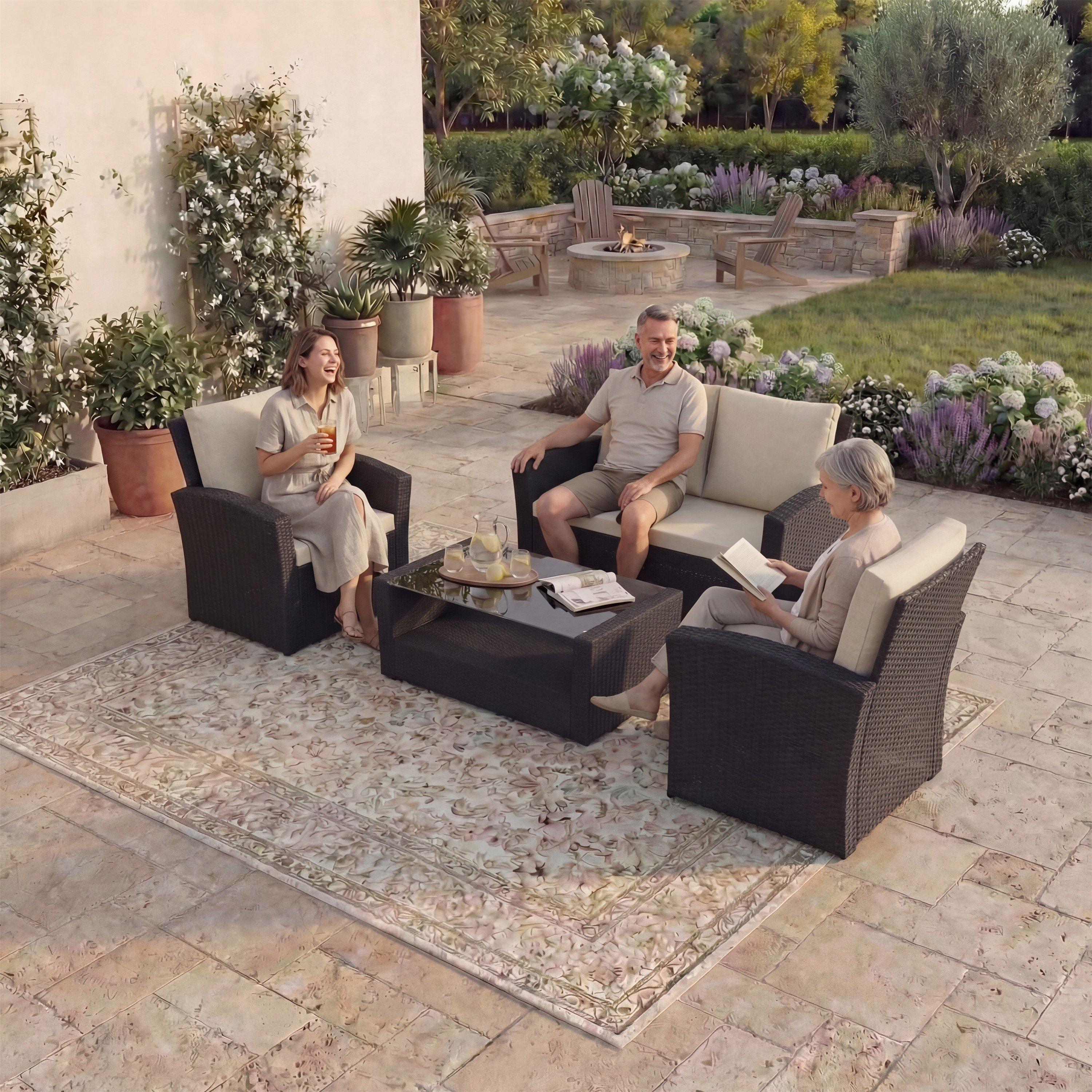 Black - Lassic - Garden Vida Mylor 4 Seater Rattan Set - 6