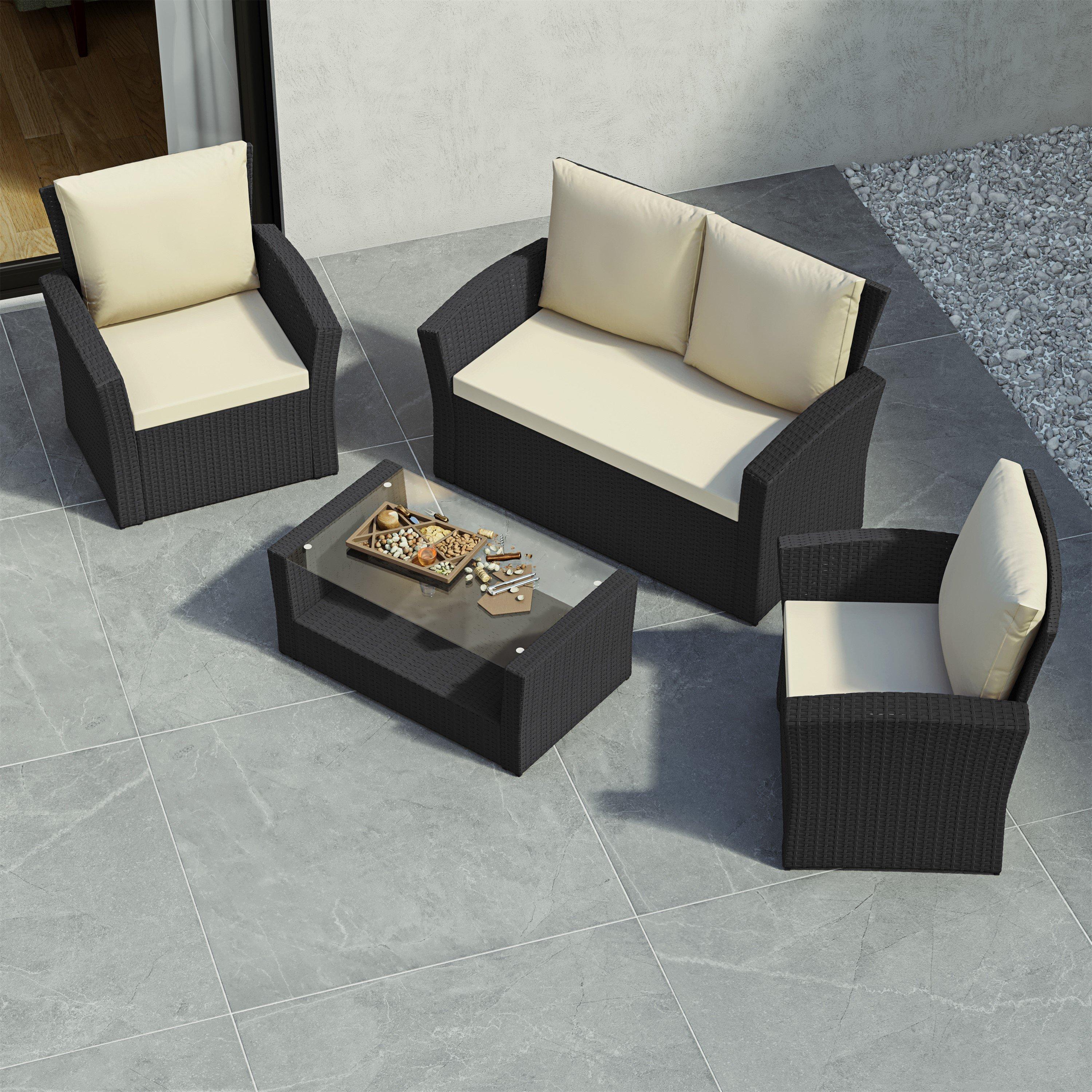 Black - Lassic - Garden Vida Mylor 4 Seater Rattan Set - 8