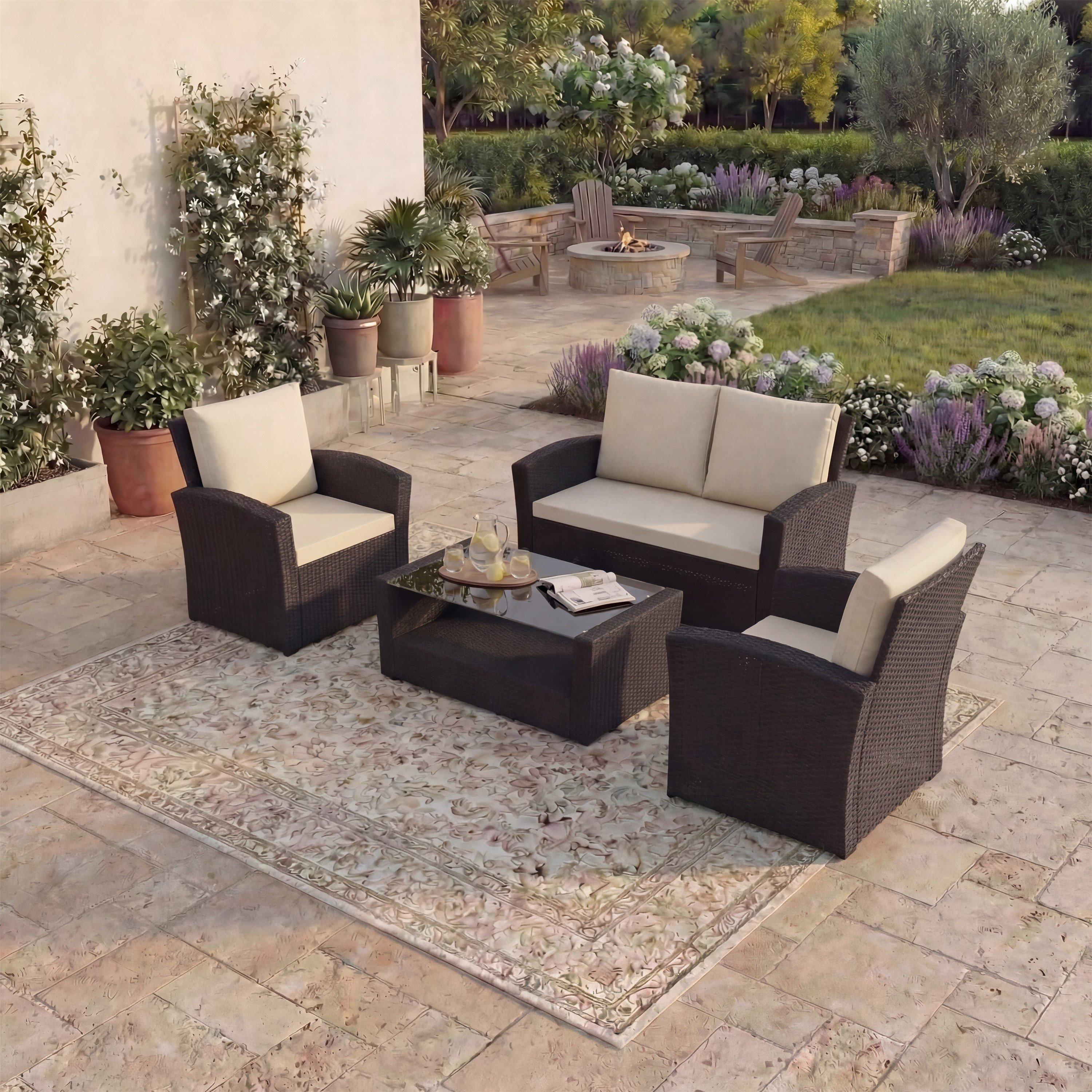 Lassic  Garden Vida Mylor 4 Seater Rattan Set - Brown - 4 Seater