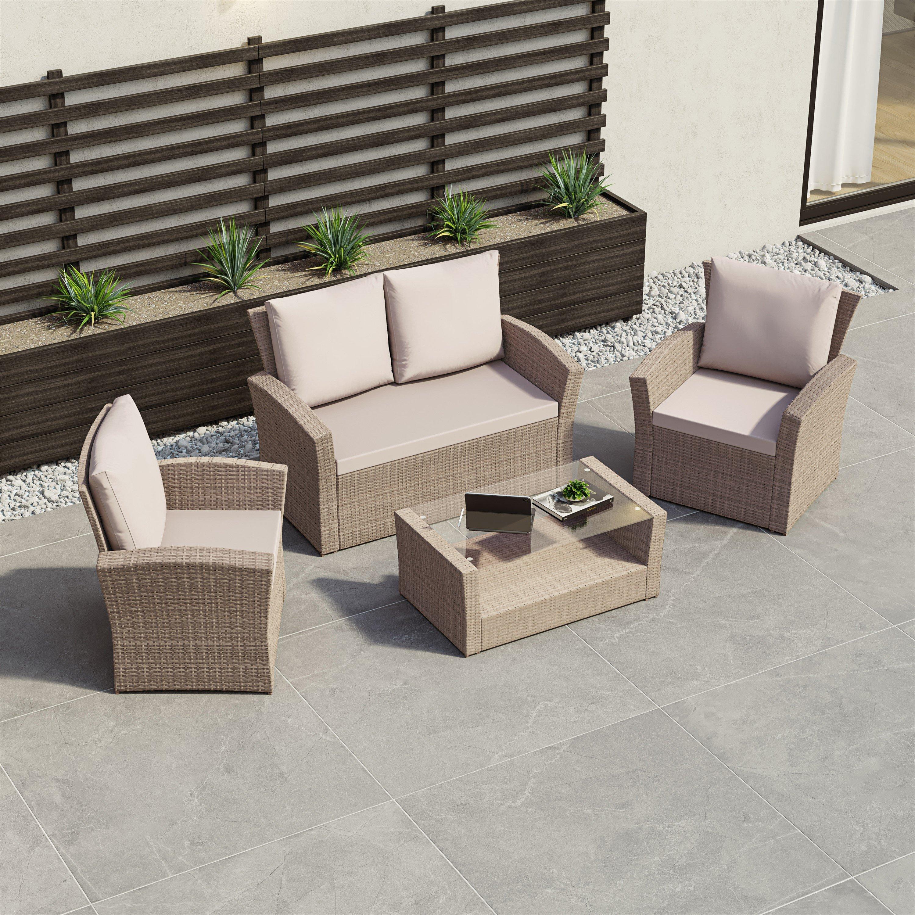 Natural - Lassic - Garden Vida Mylor 4 Seater Rattan Set UKFR - 1