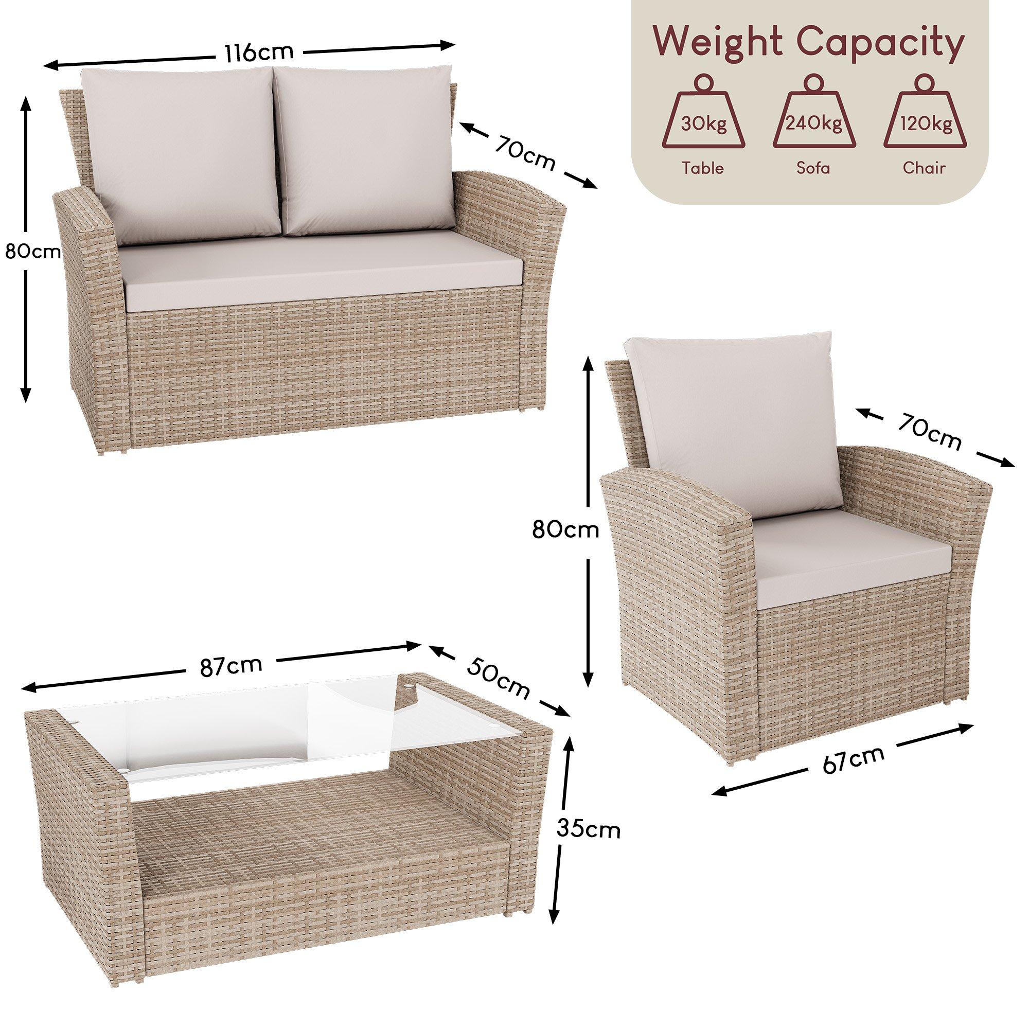 Natural - Lassic - Garden Vida Mylor 4 Seater Rattan Set UKFR - 2