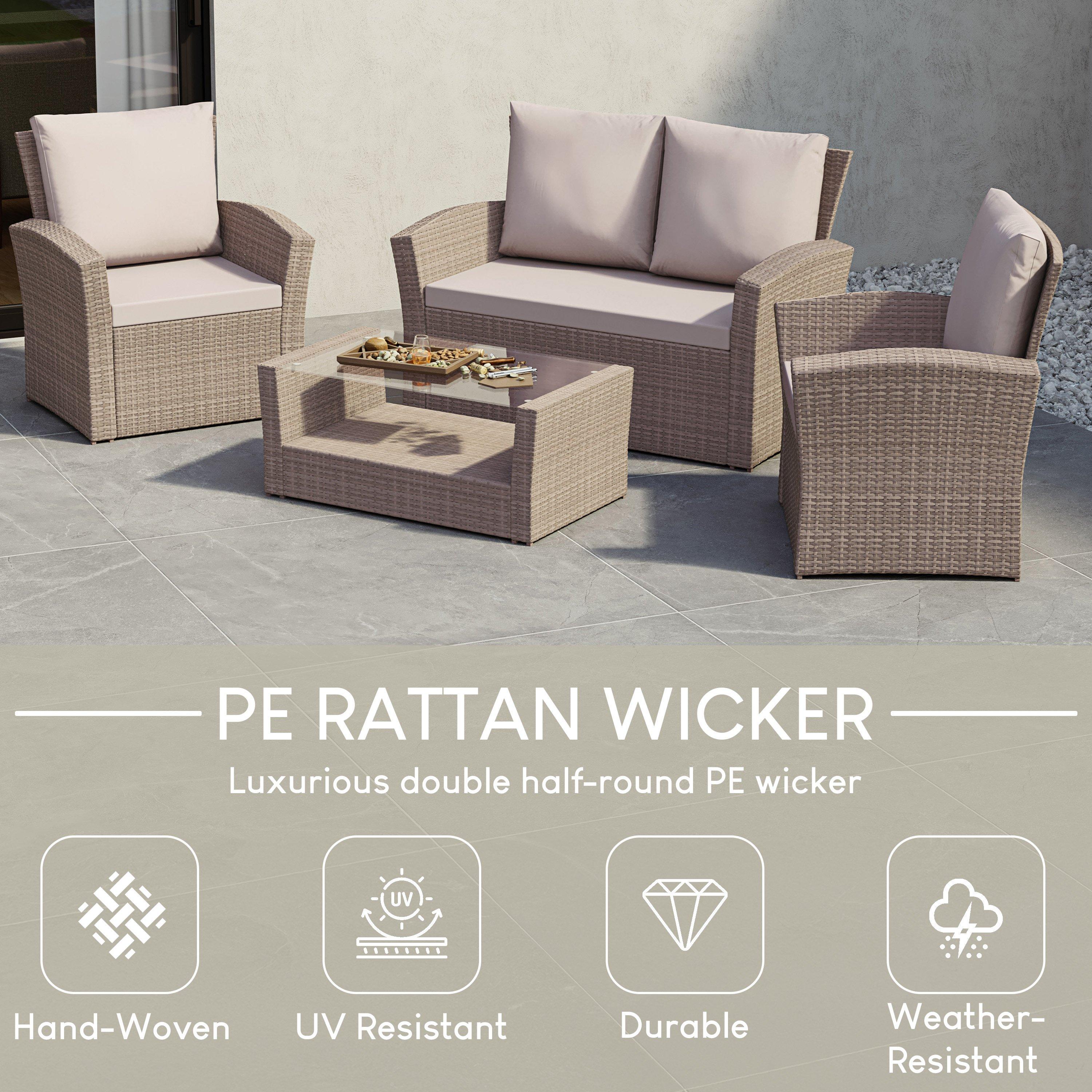 Natural - Lassic - Garden Vida Mylor 4 Seater Rattan Set UKFR - 4