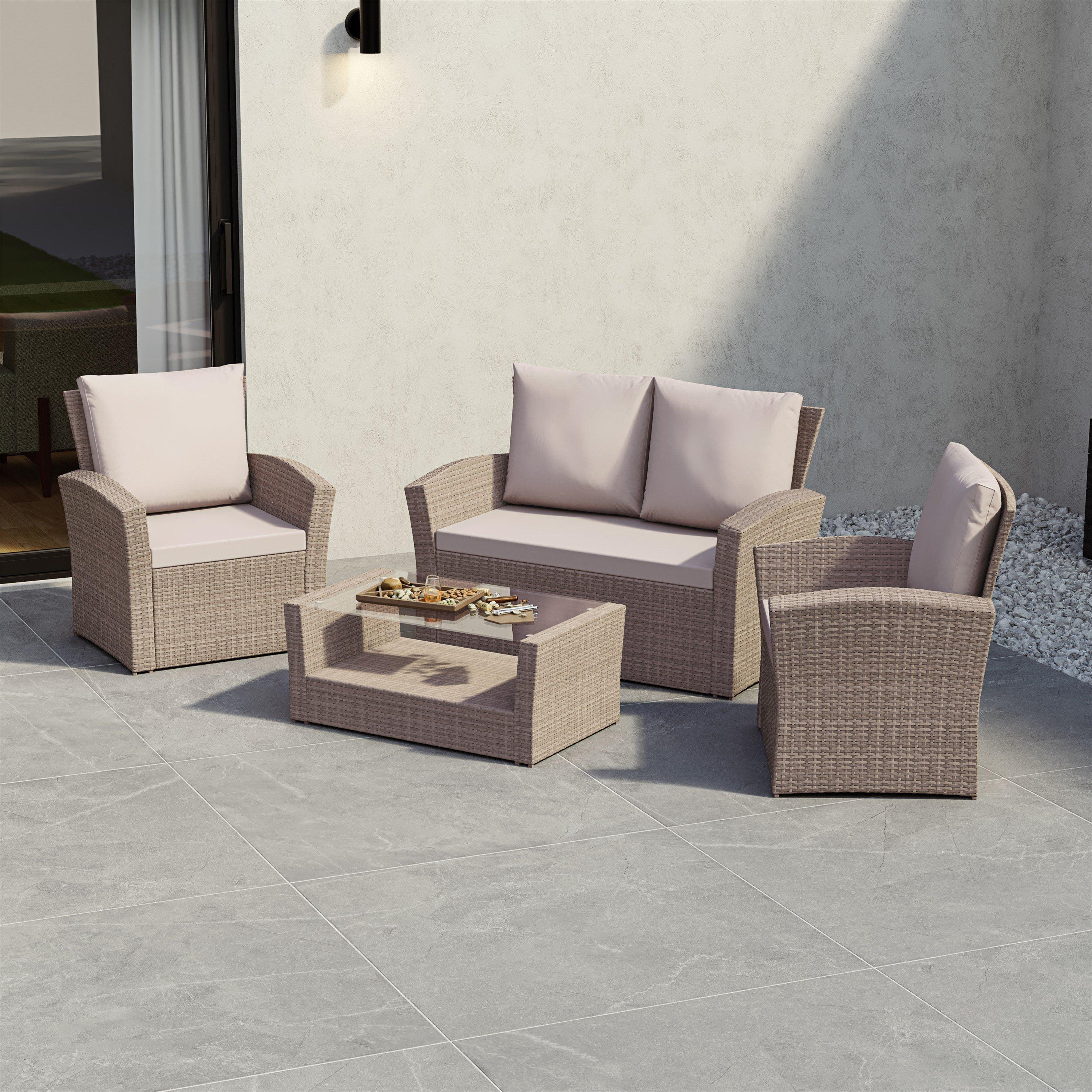 Natural - Lassic - Garden Vida Mylor 4 Seater Rattan Set UKFR - 6