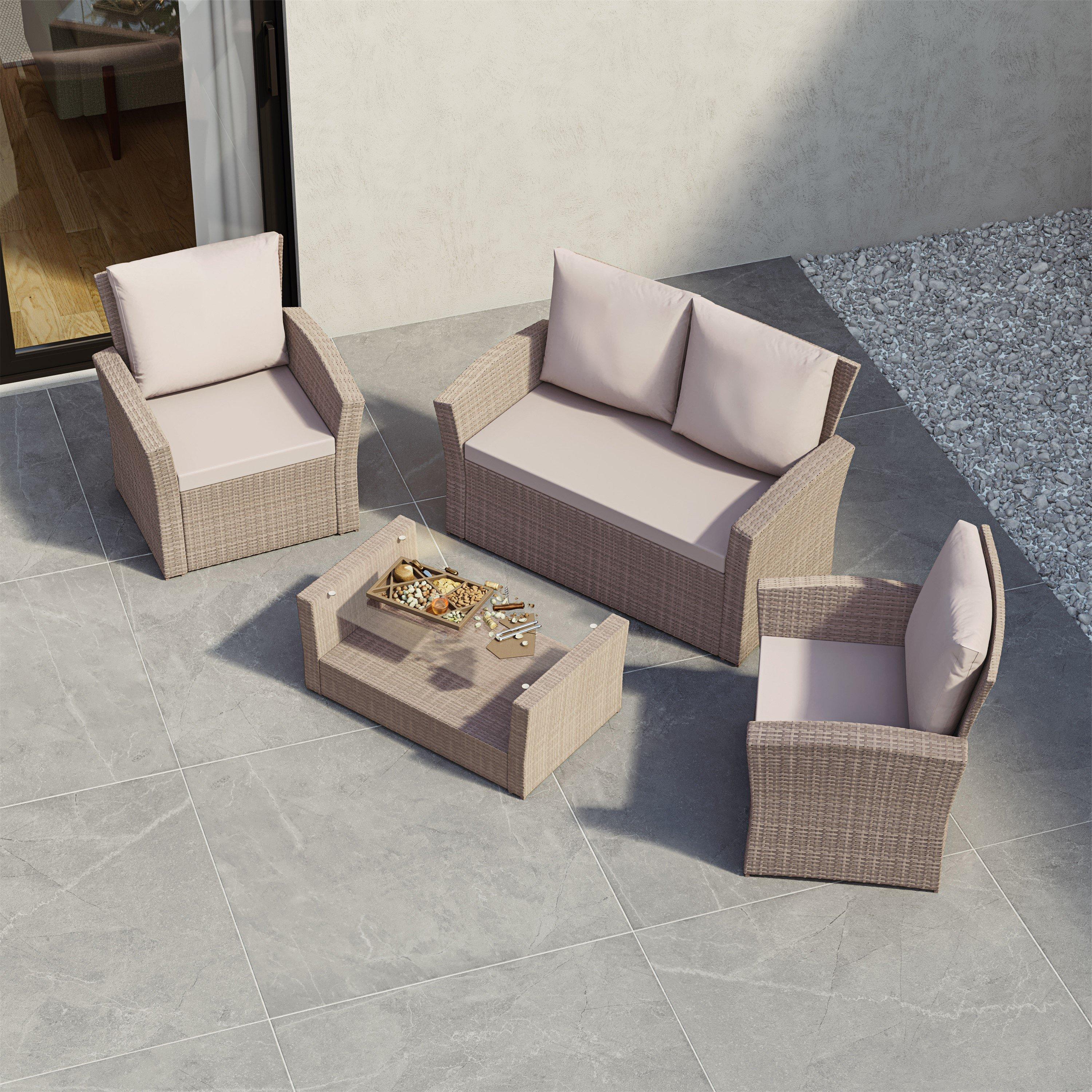Natural - Lassic - Garden Vida Mylor 4 Seater Rattan Set UKFR - 8