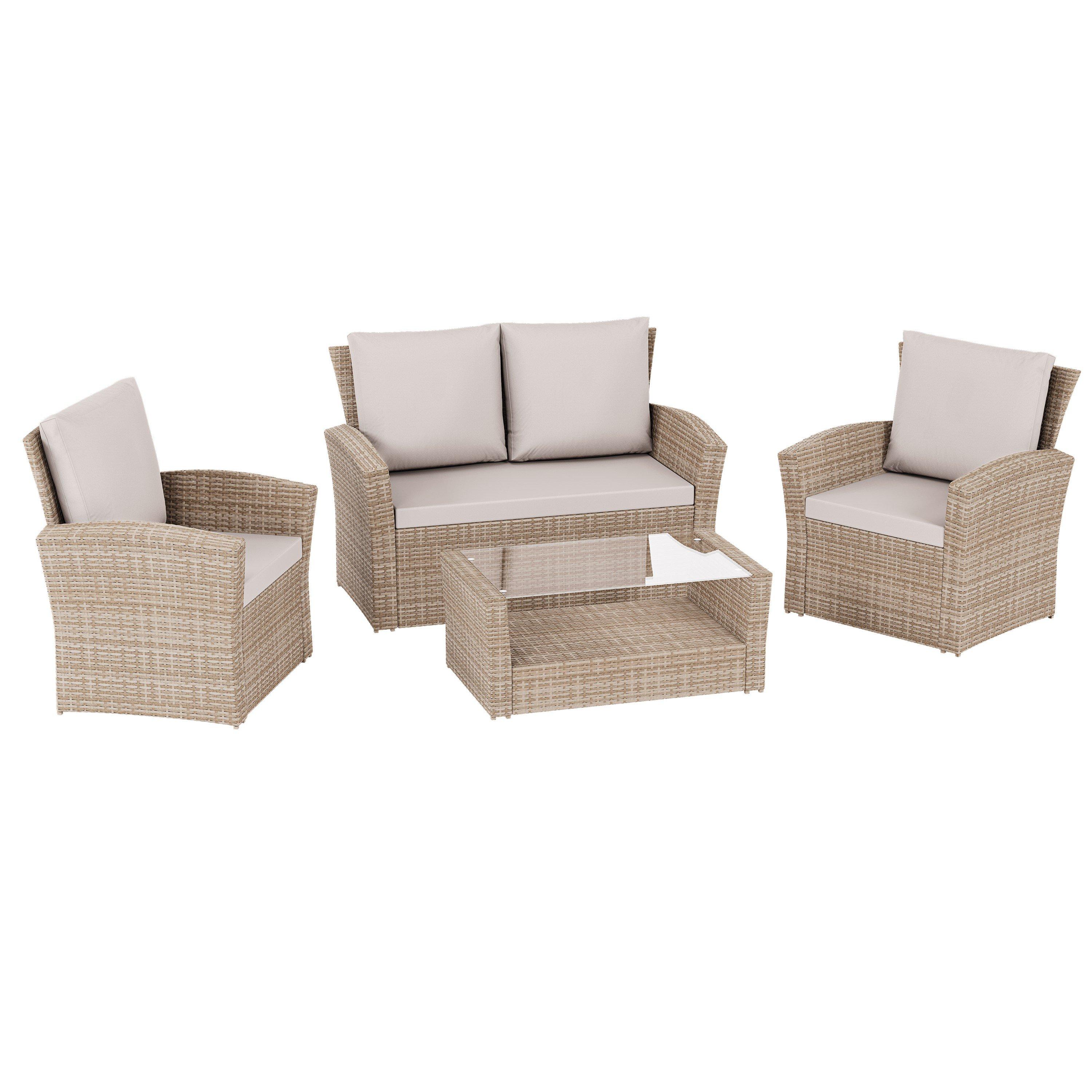 Natural - Lassic - Garden Vida Mylor 4 Seater Rattan Set UKFR - 9