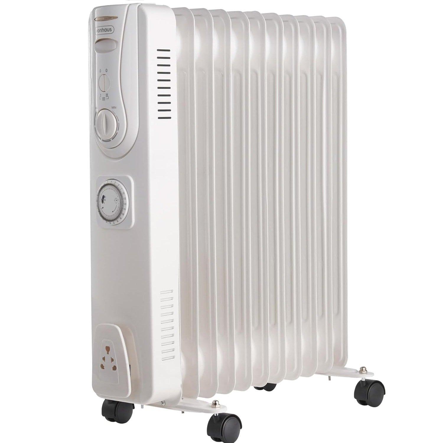 VonHaus 11 Fin Oil Filled Radiator White with Timer