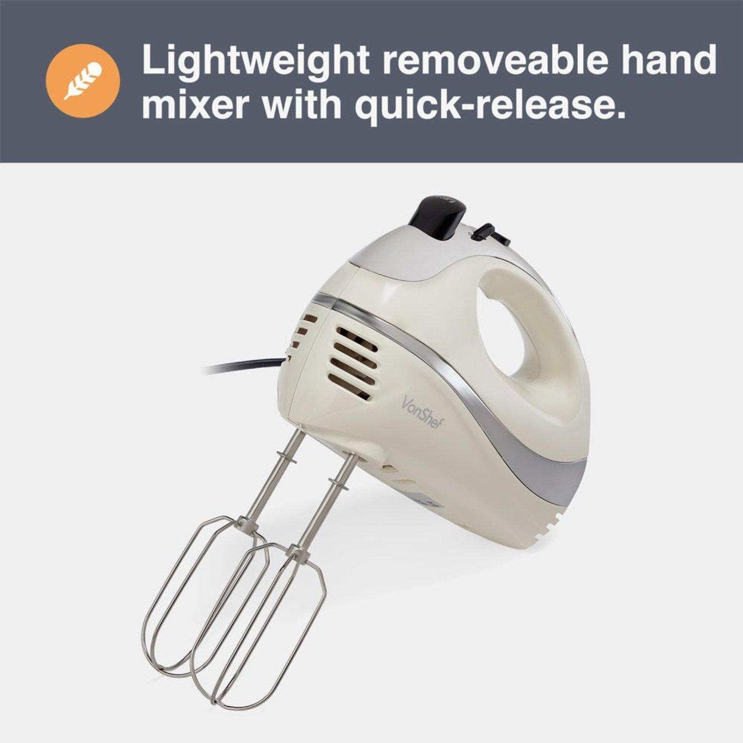 Cream - VonShef - 300w Hand Mixer 5 speed with Turbo Function - 2