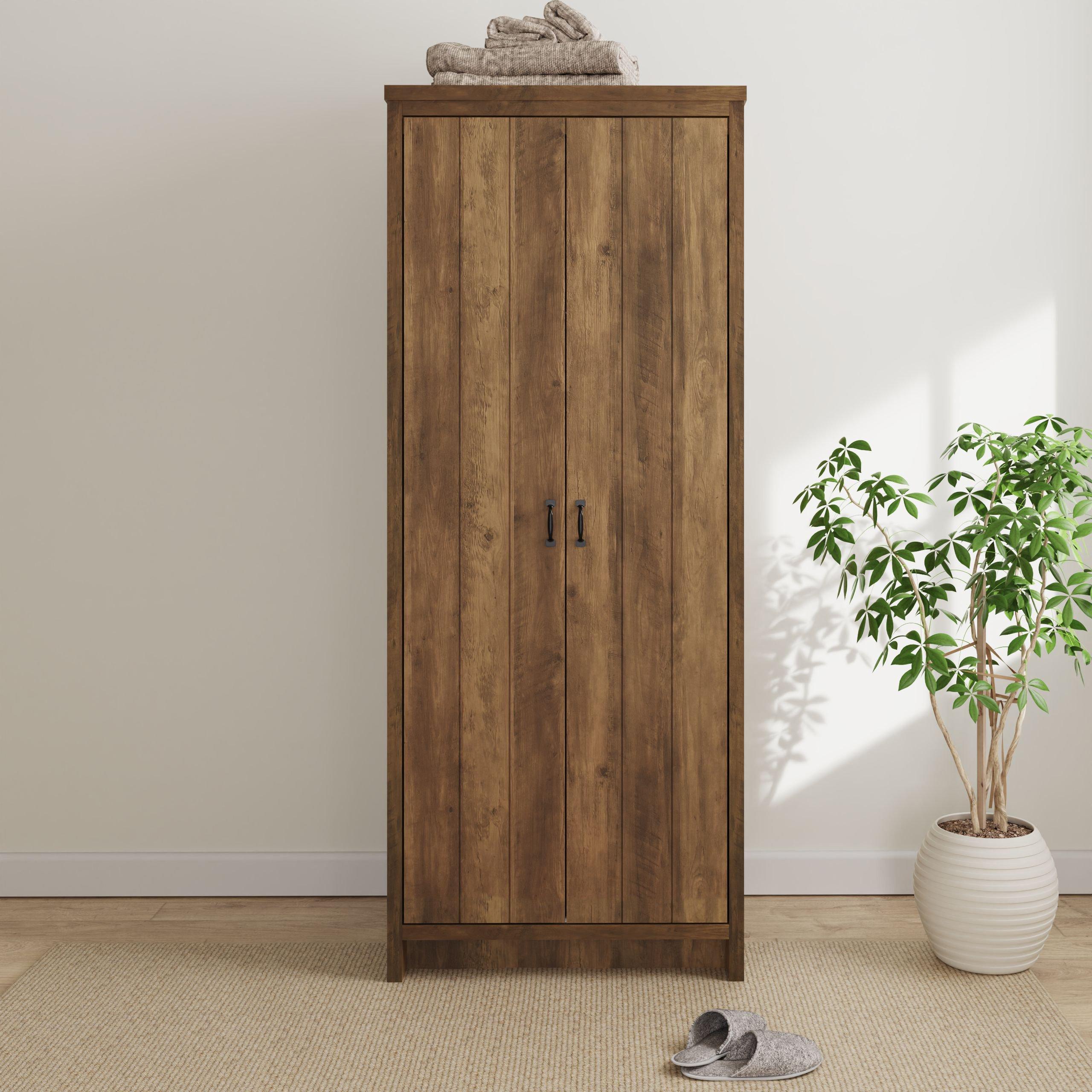 GFW Boston 2 Door Wardrobe, Knotty Oak Wood Effect Bedroom Wardrobe with Hanging Rail and Storage Shelf, Industrial Style Furniture - Image 9