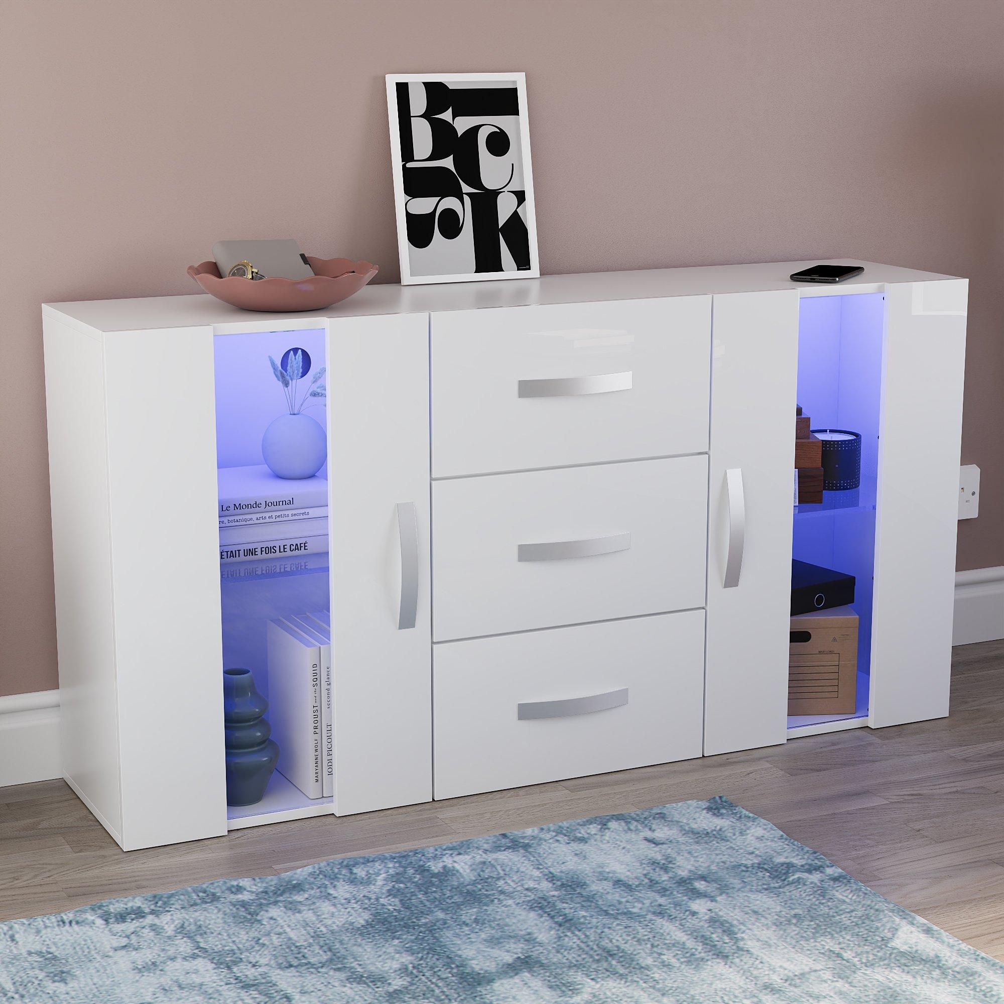 White - Lassic - Astro 2 Door 3 Drawer Multi LED Sideboard - 1