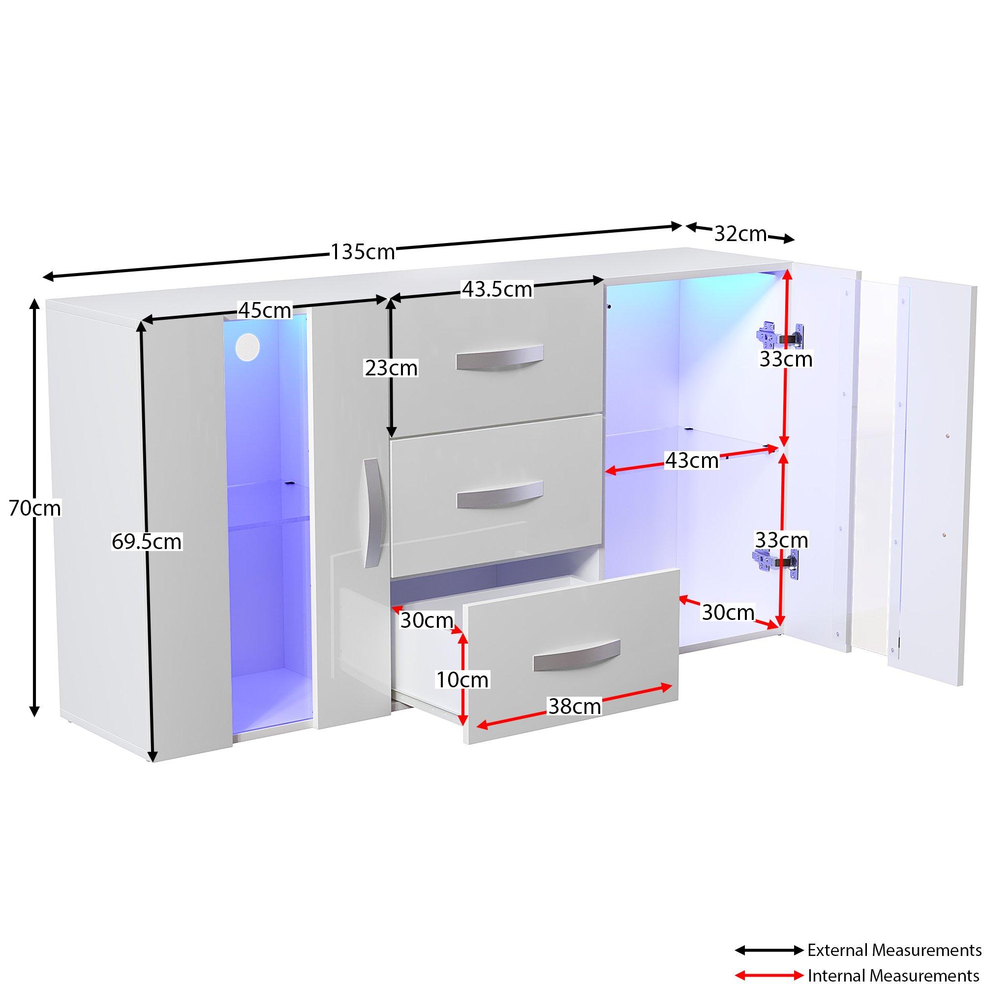 White - Lassic - Astro 2 Door 3 Drawer Multi LED Sideboard - 2