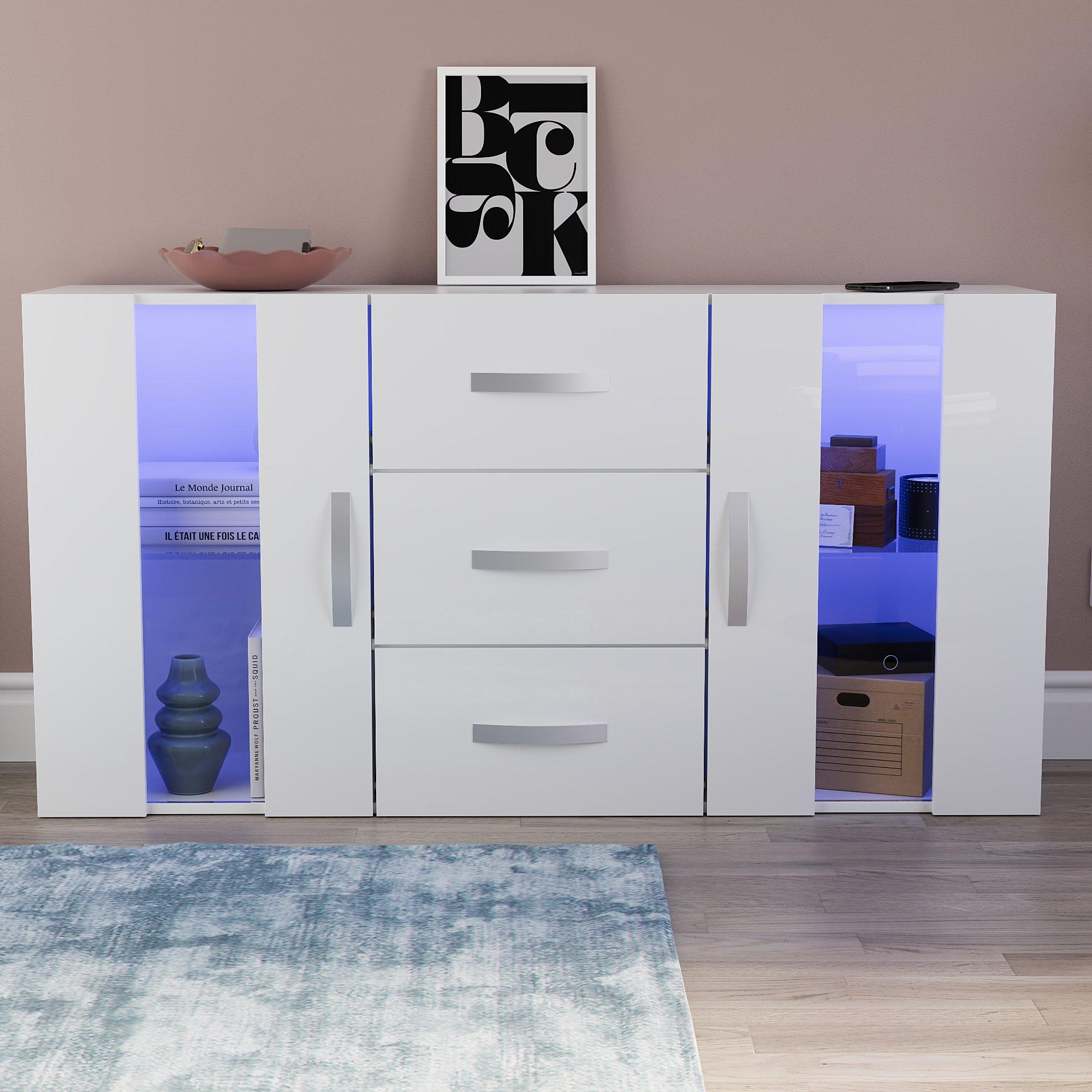 White - Lassic - Astro 2 Door 3 Drawer Multi LED Sideboard - 3
