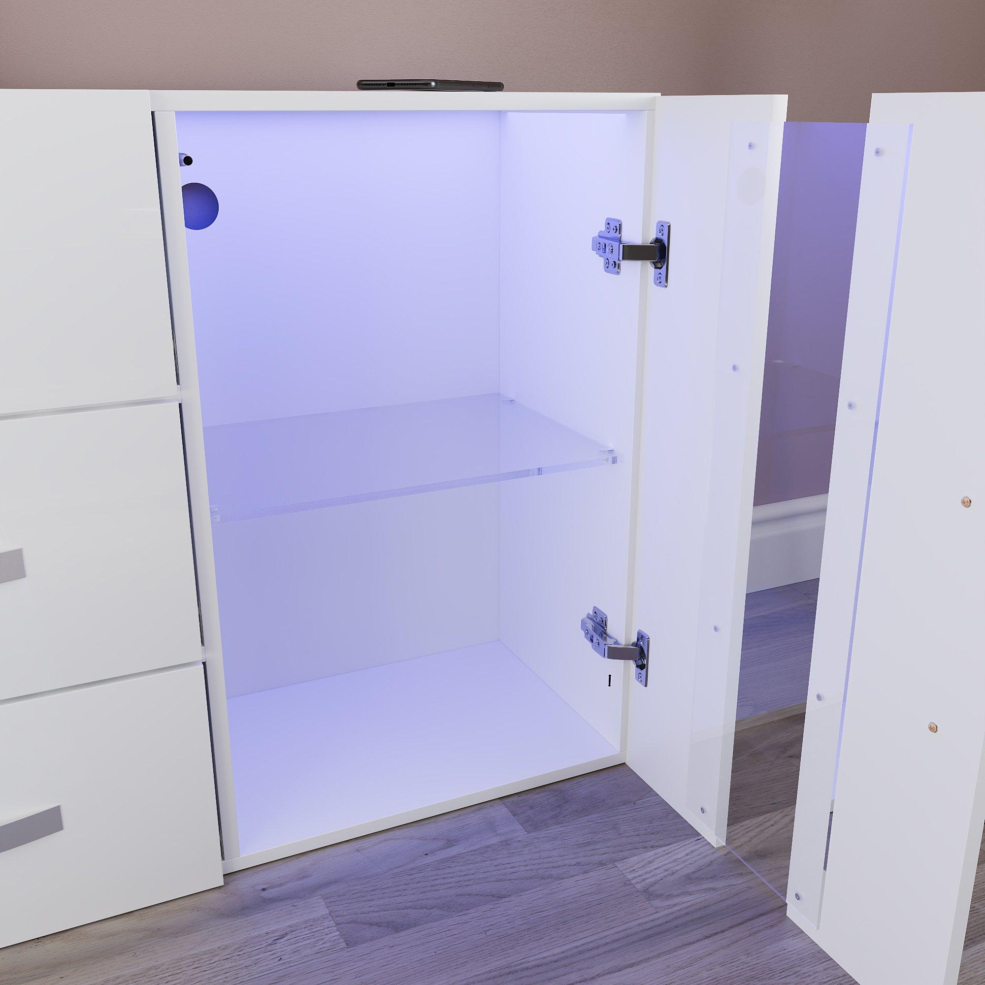 White - Lassic - Astro 2 Door 3 Drawer Multi LED Sideboard - 6