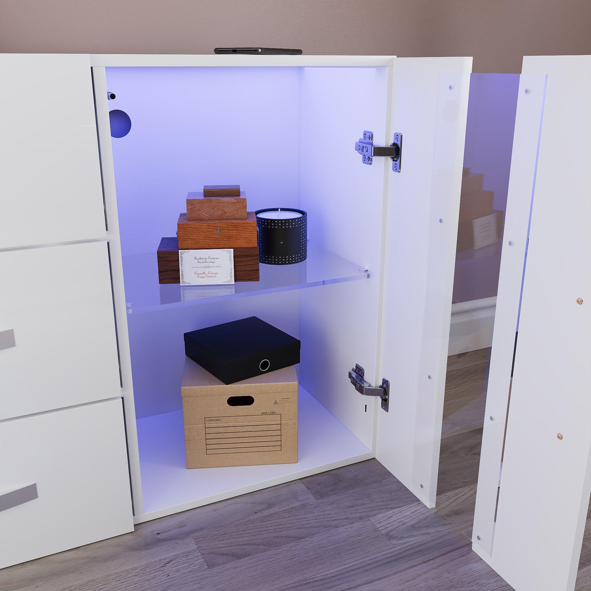 White - Lassic - Astro 2 Door 3 Drawer Multi LED Sideboard - 7