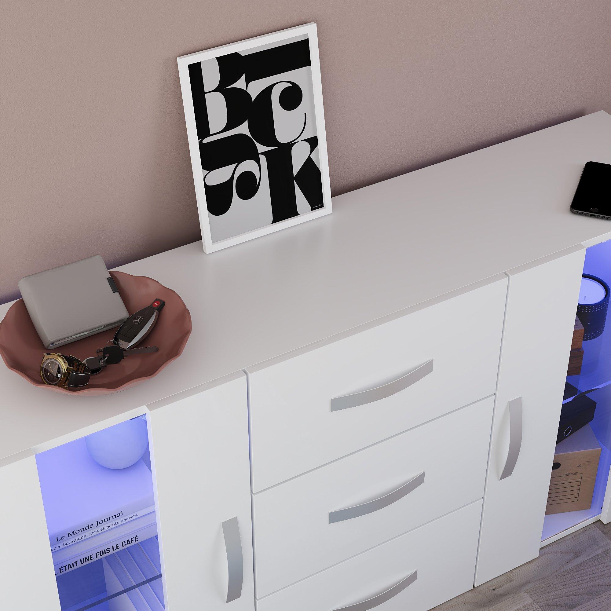 White - Lassic - Astro 2 Door 3 Drawer Multi LED Sideboard - 8