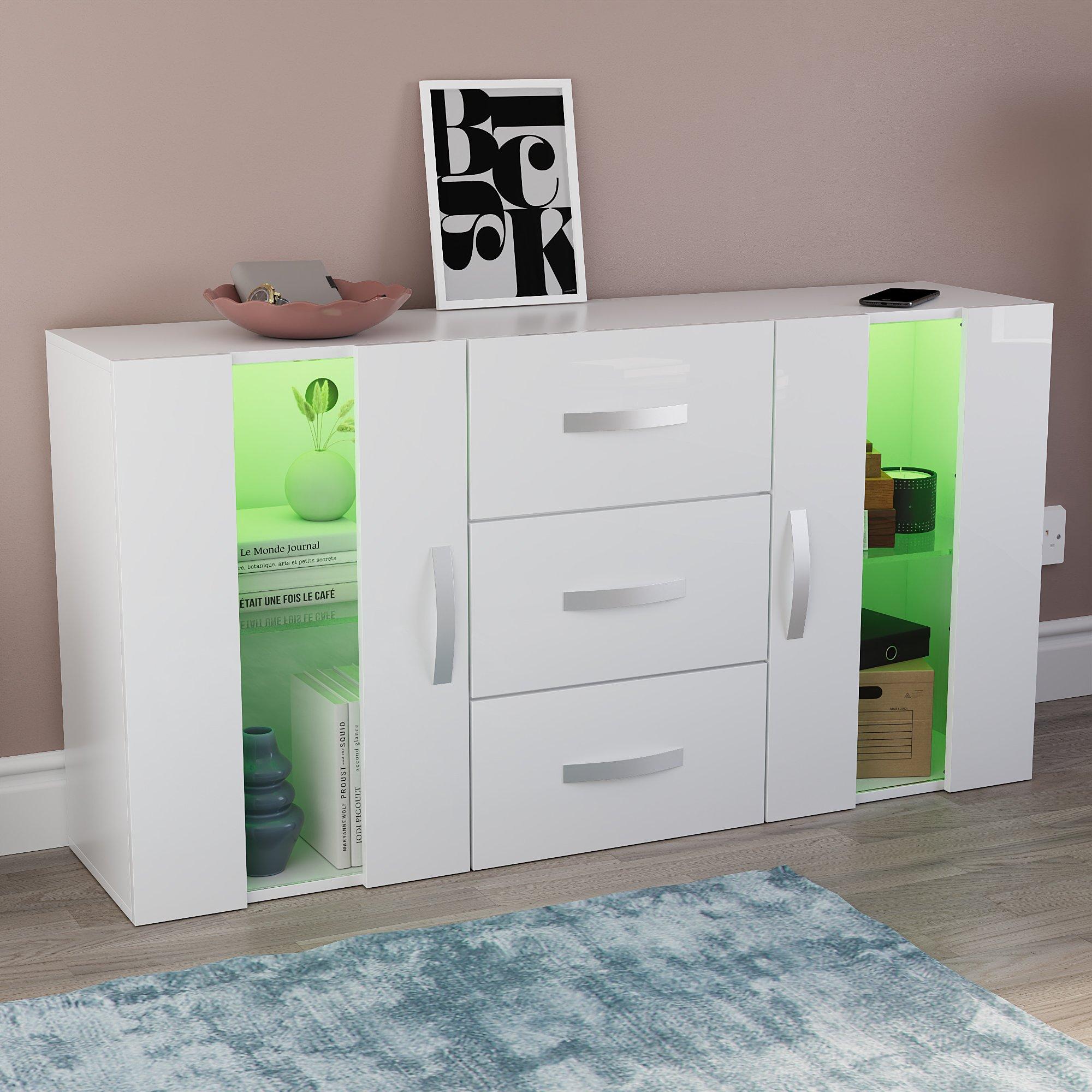 White - Lassic - Astro 2 Door 3 Drawer Multi LED Sideboard - 9