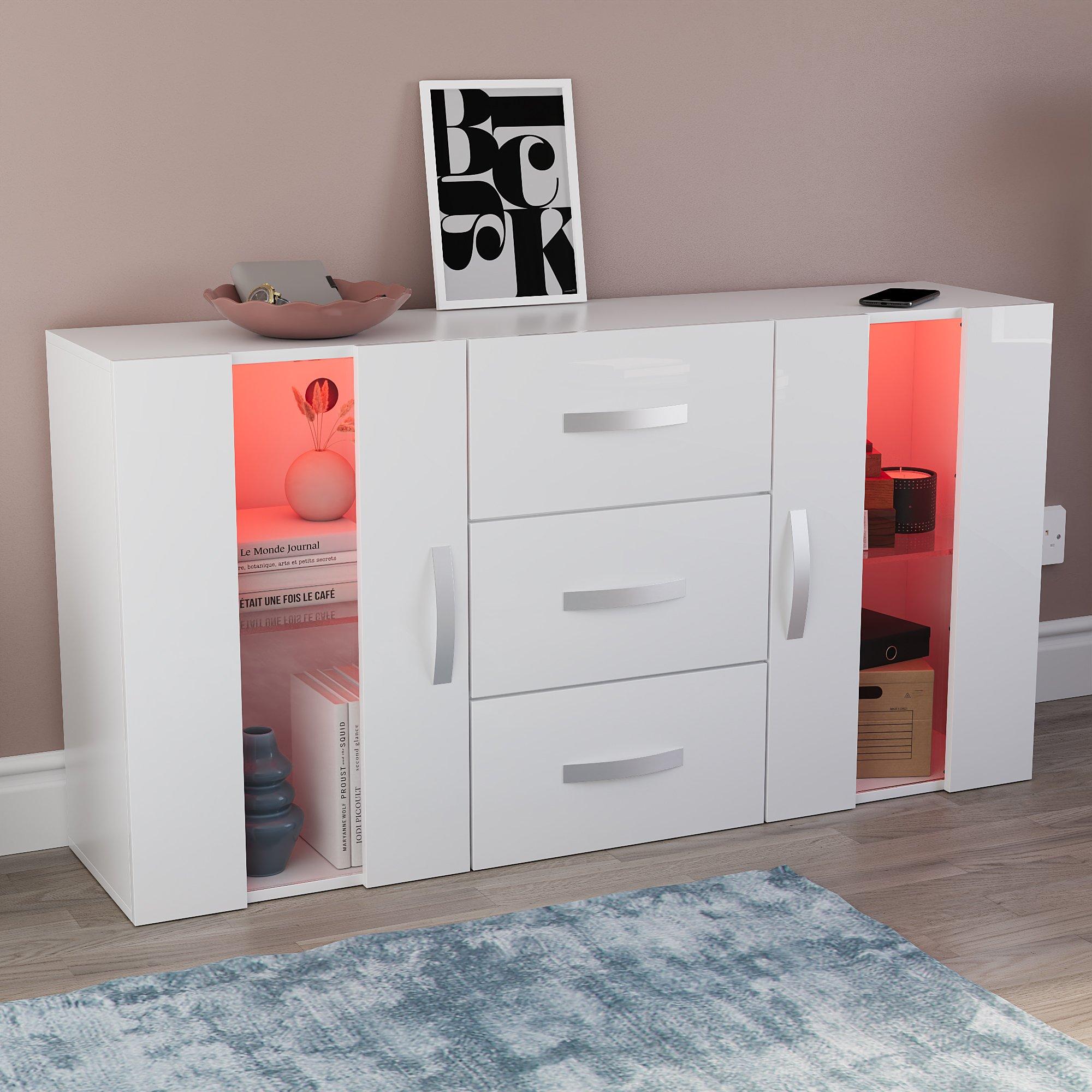 White - Lassic - Astro 2 Door 3 Drawer Multi LED Sideboard - 10