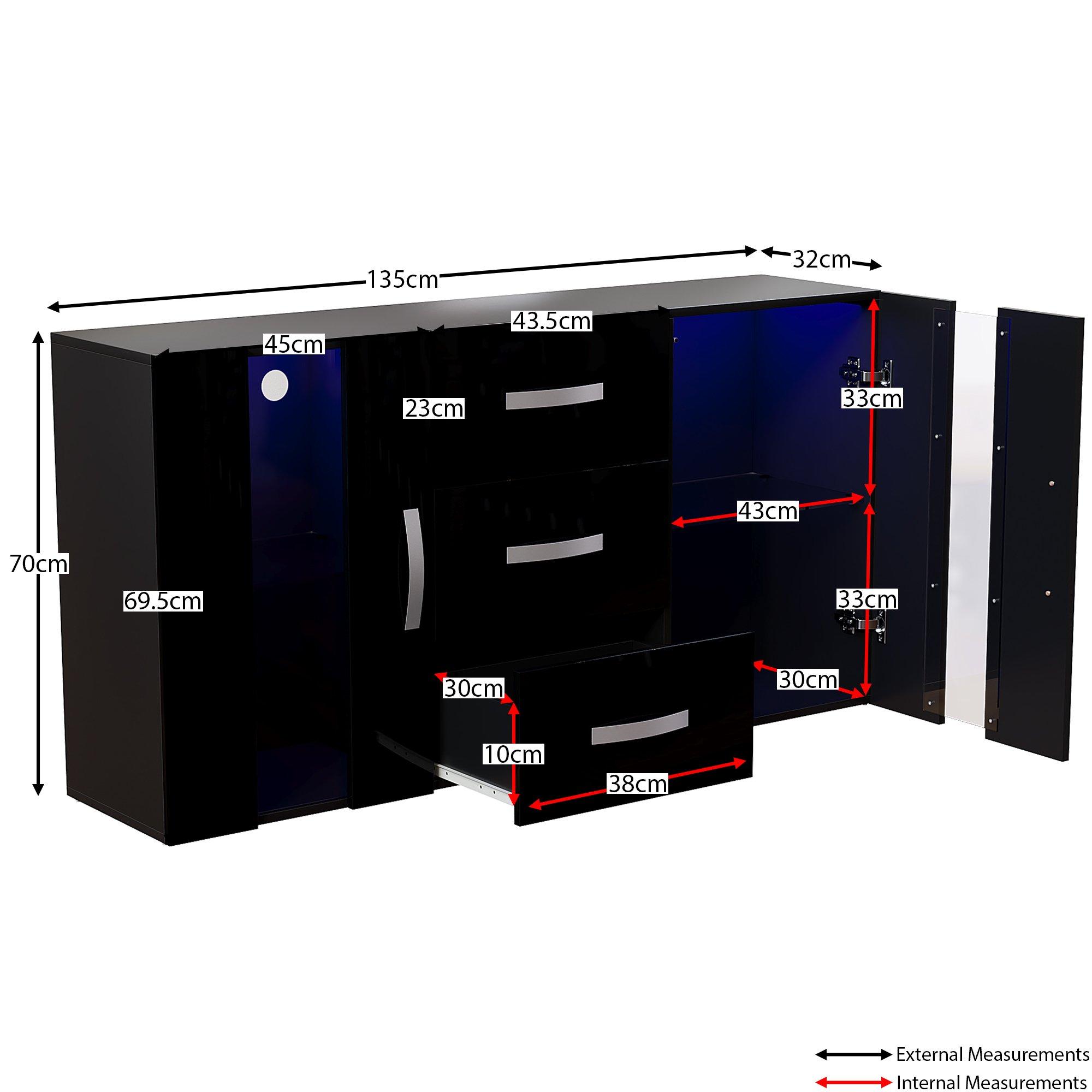 Black - Lassic - Astro 2 Door 3 Drawer Multi LED Sideboard - 2