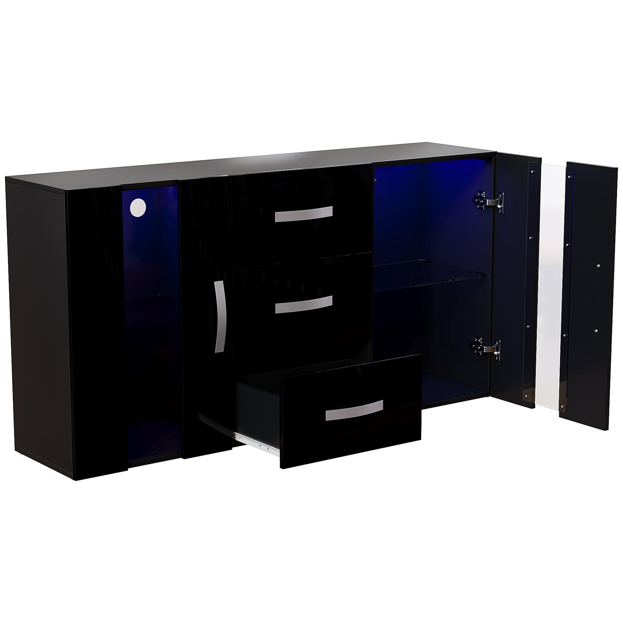Black - Lassic - Astro 2 Door 3 Drawer Multi LED Sideboard - 11