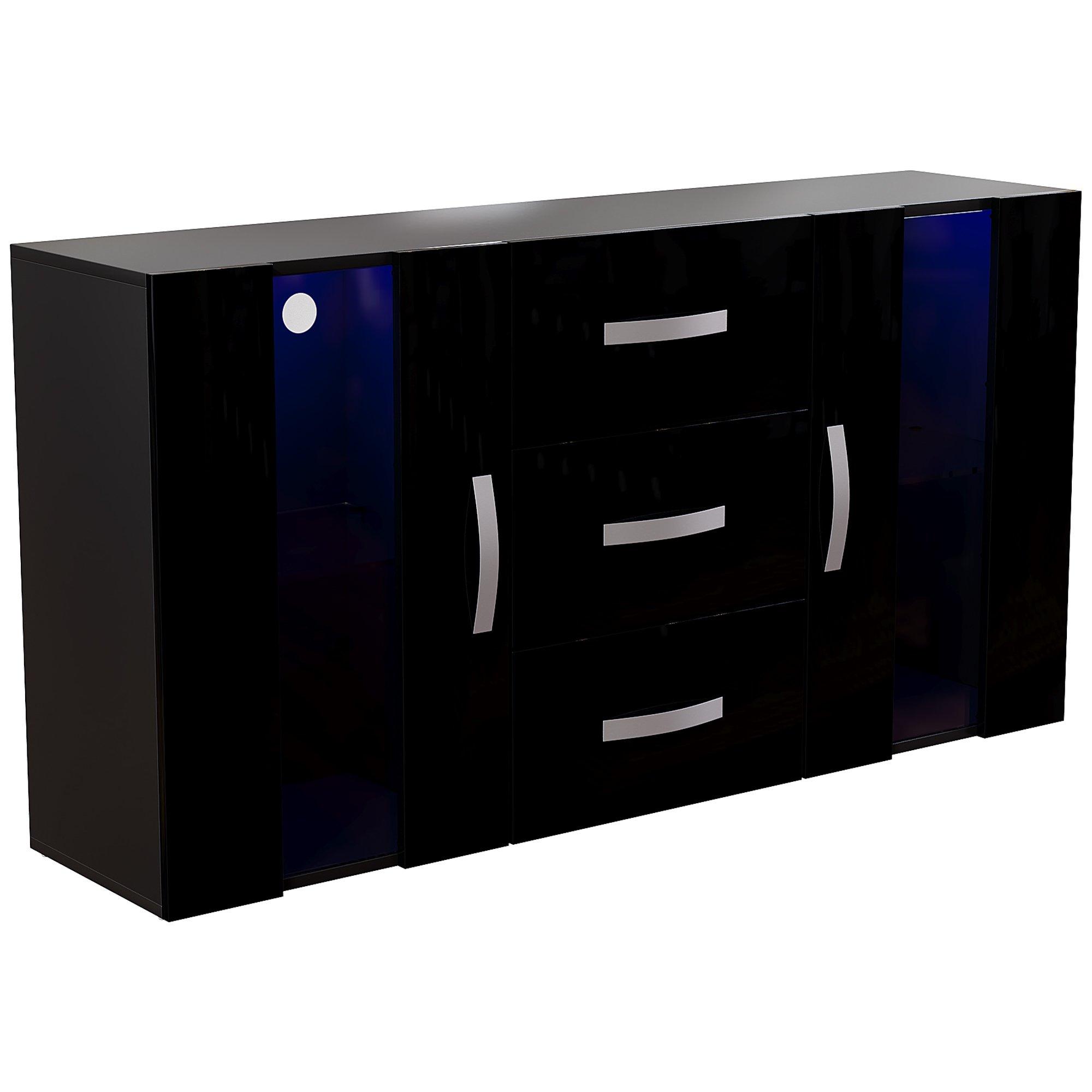 Black - Lassic - Astro 2 Door 3 Drawer Multi LED Sideboard - 12